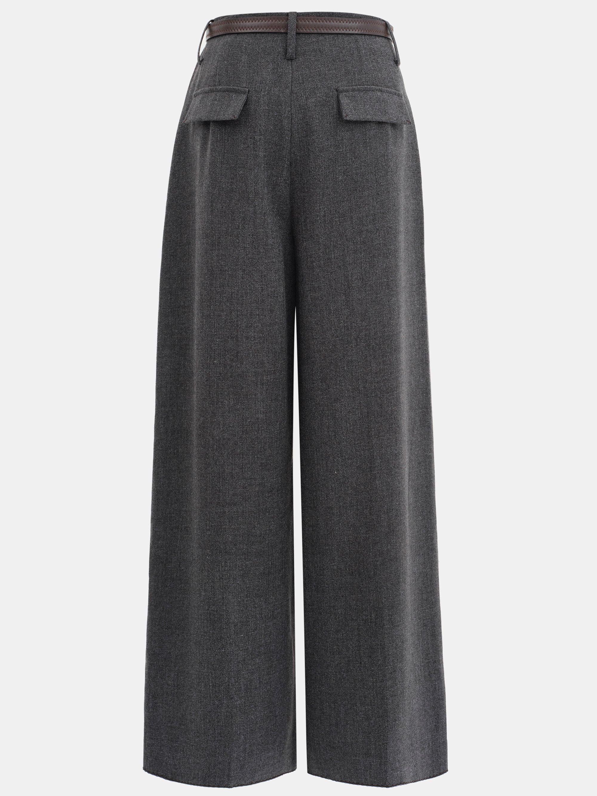 Cord-Belt Wool Trousers, Grey - Image 8