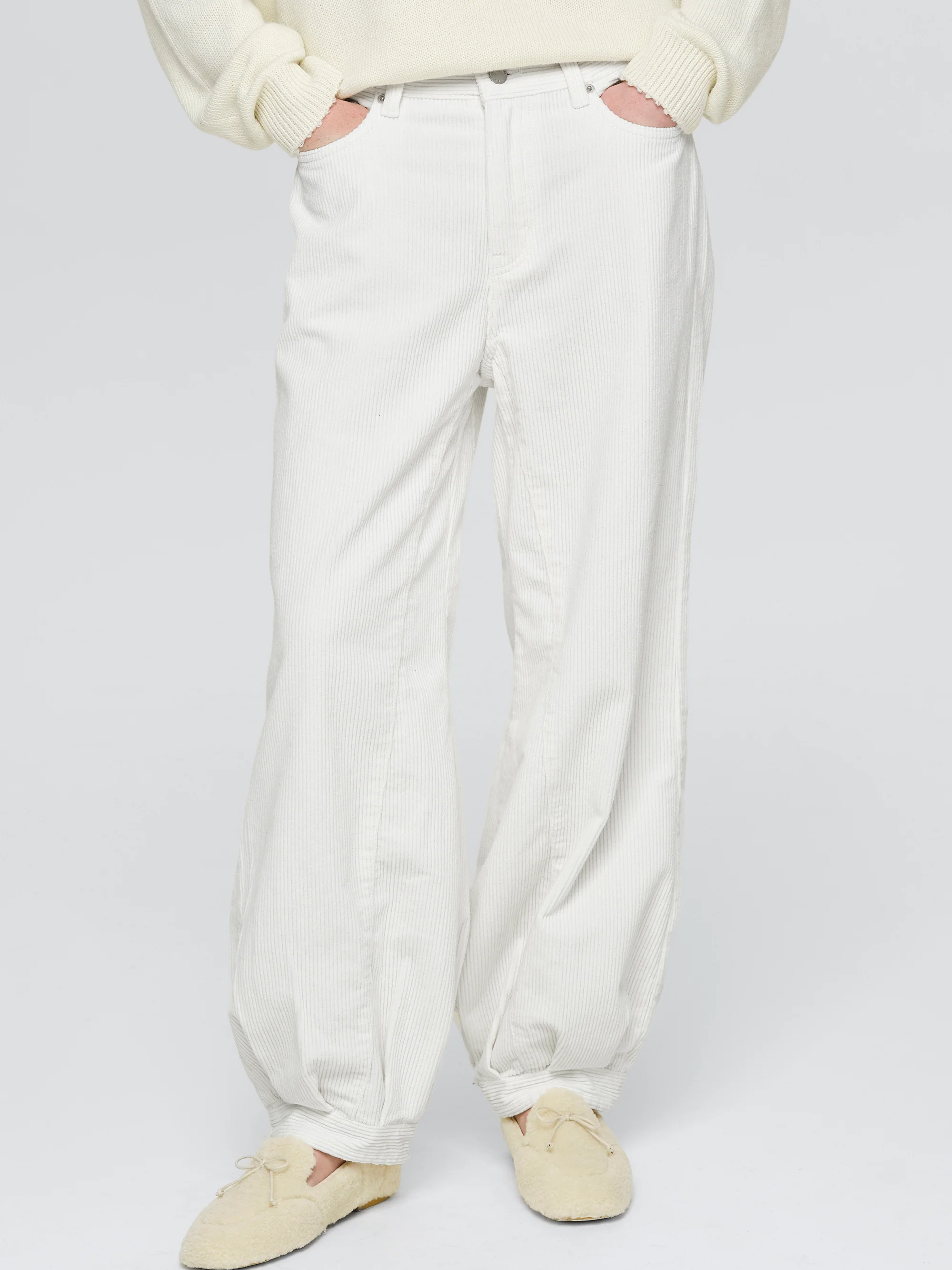 Corduroy Bubble Hem Pants, White