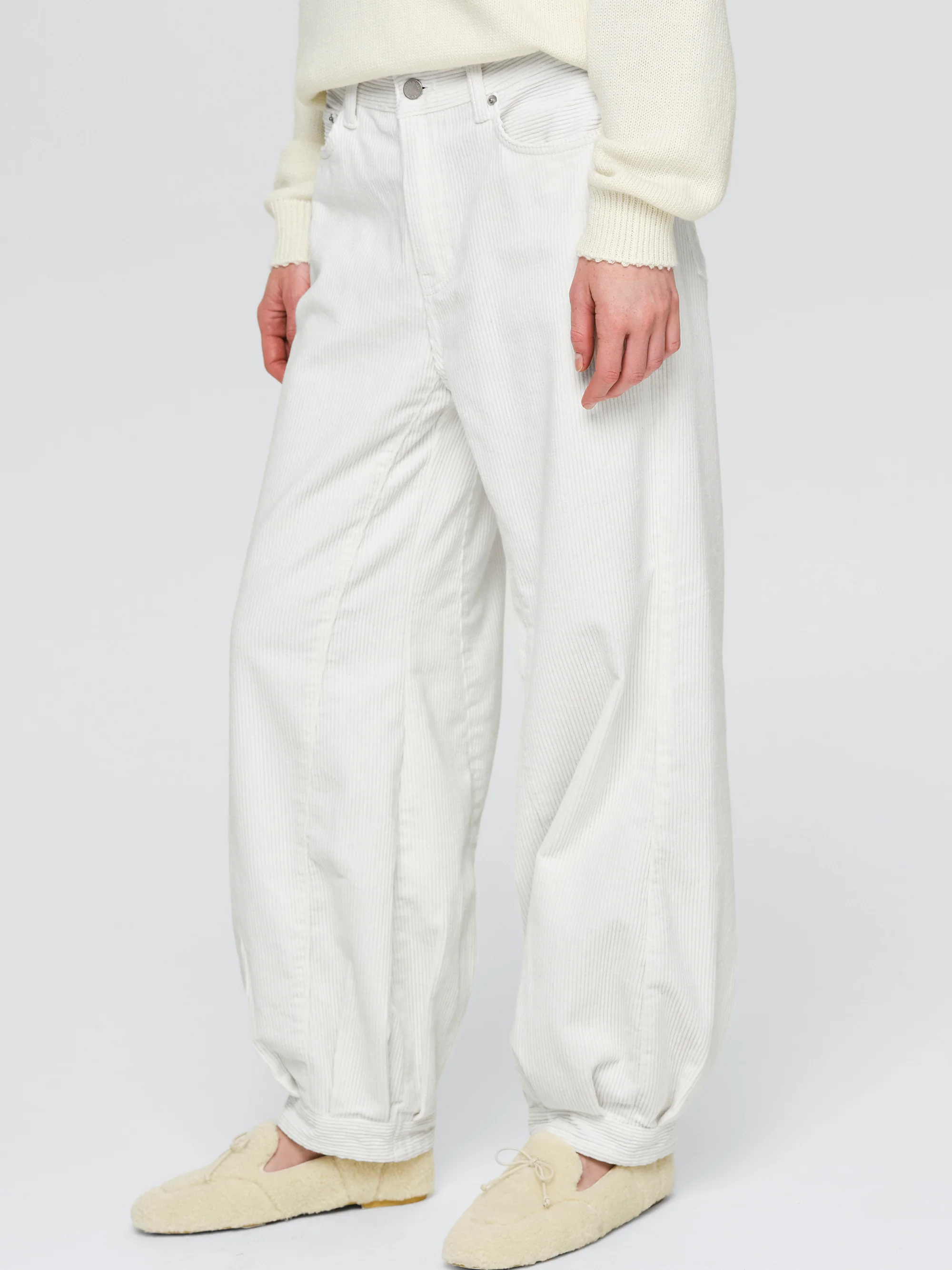 Corduroy Bubble Hem Pants, White - Image 3