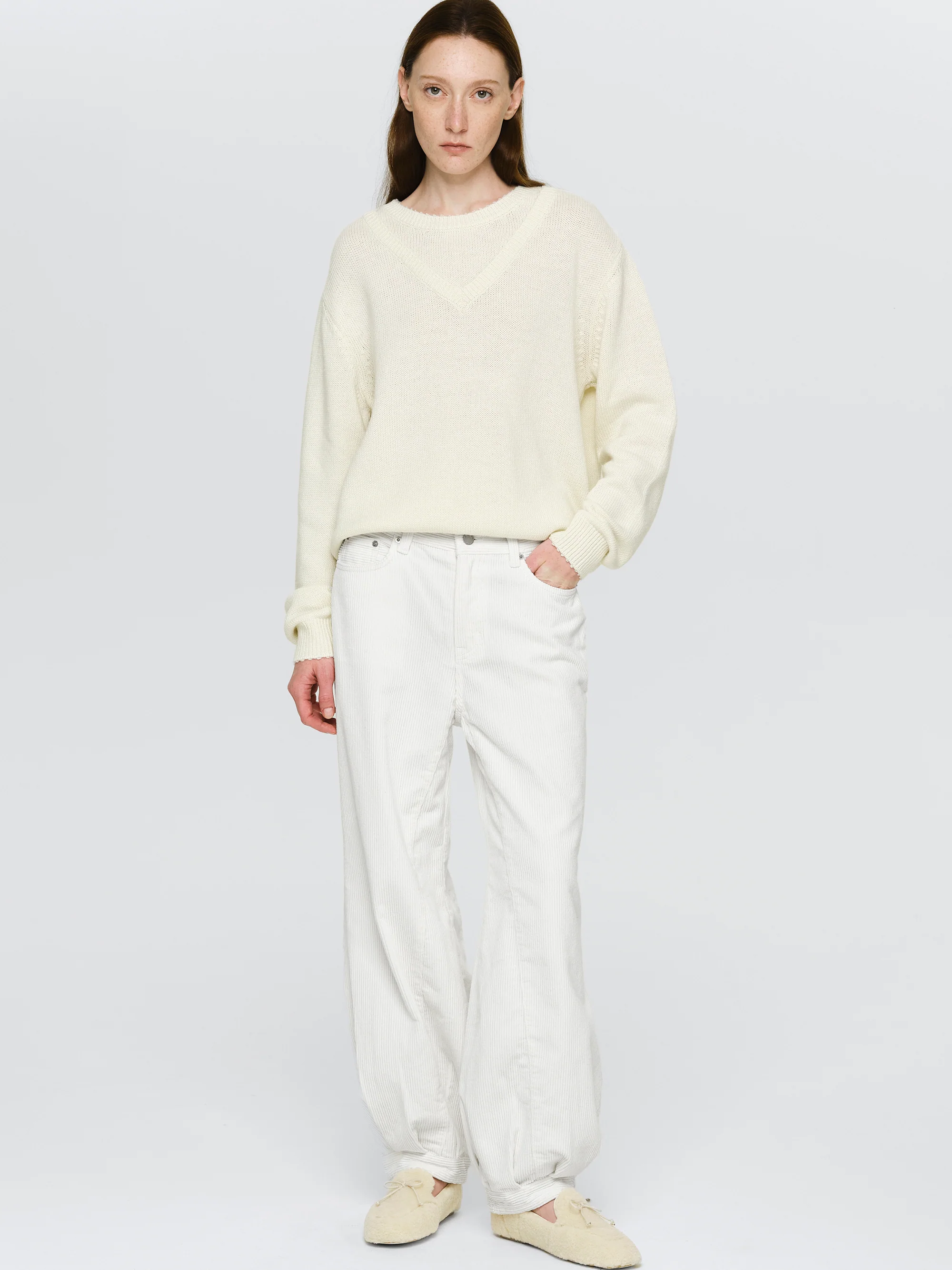 Corduroy Bubble Hem Pants, White - Image 4