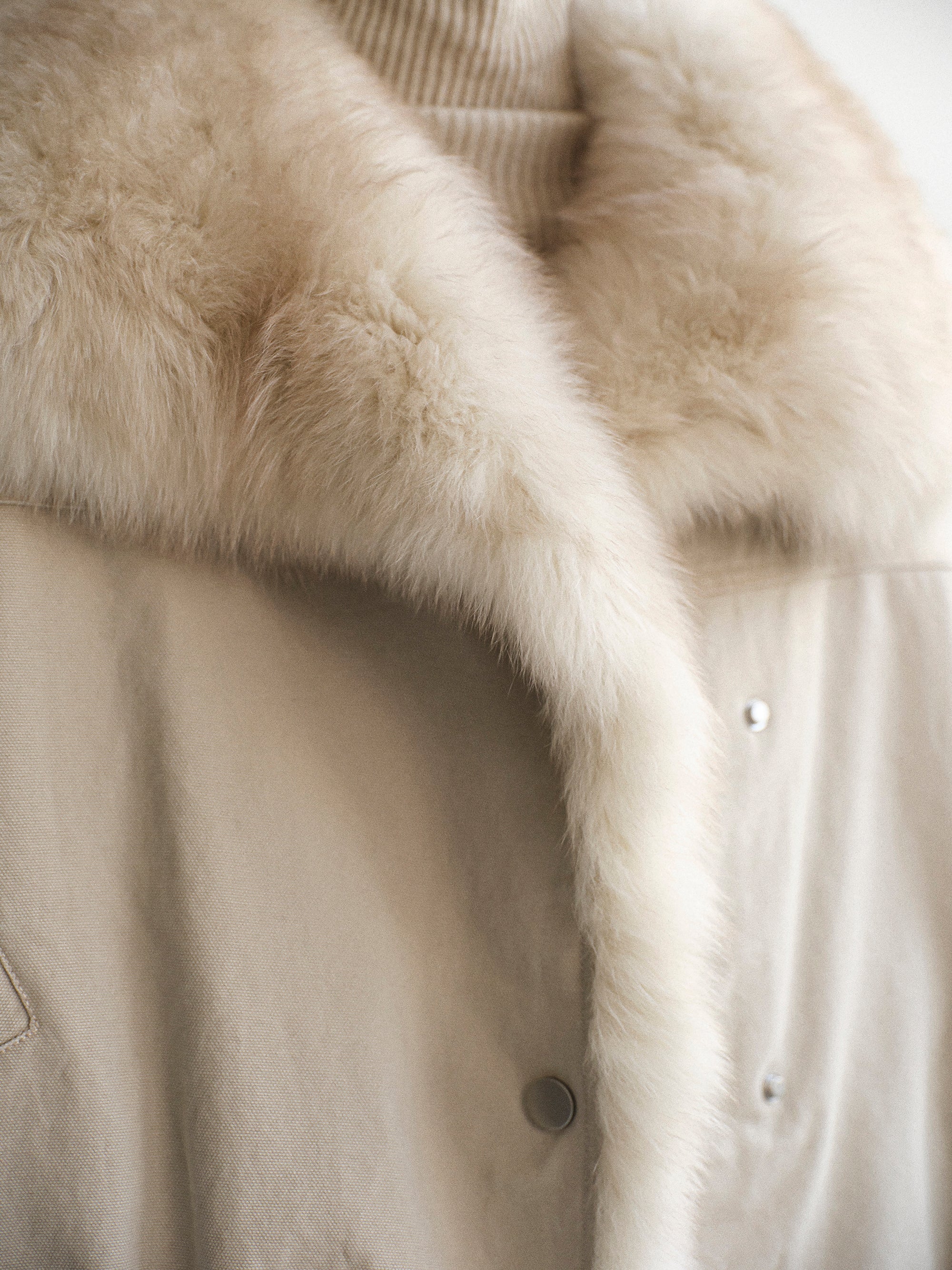 Cotton Canvas Fur Jacket, Beige - Image 2