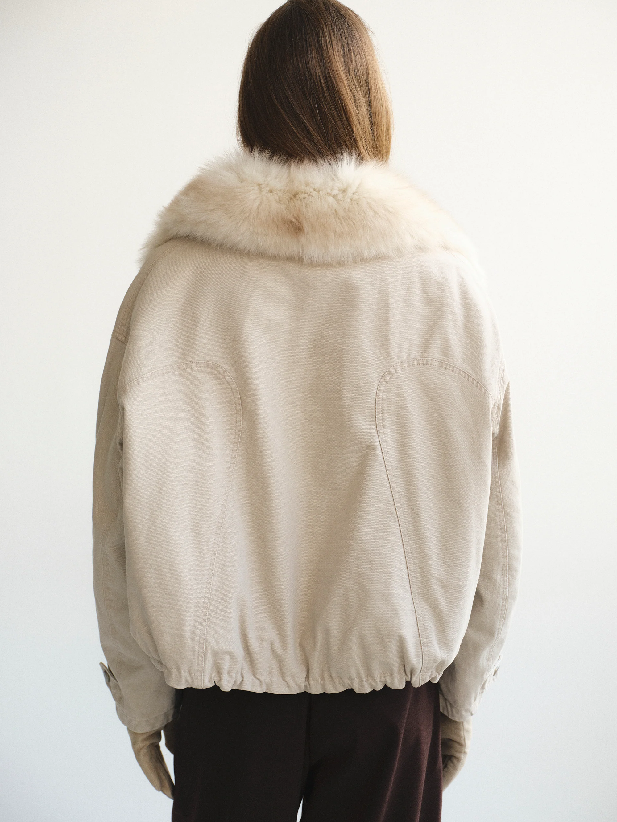 Cotton Canvas Fur Jacket, Beige - Image 6
