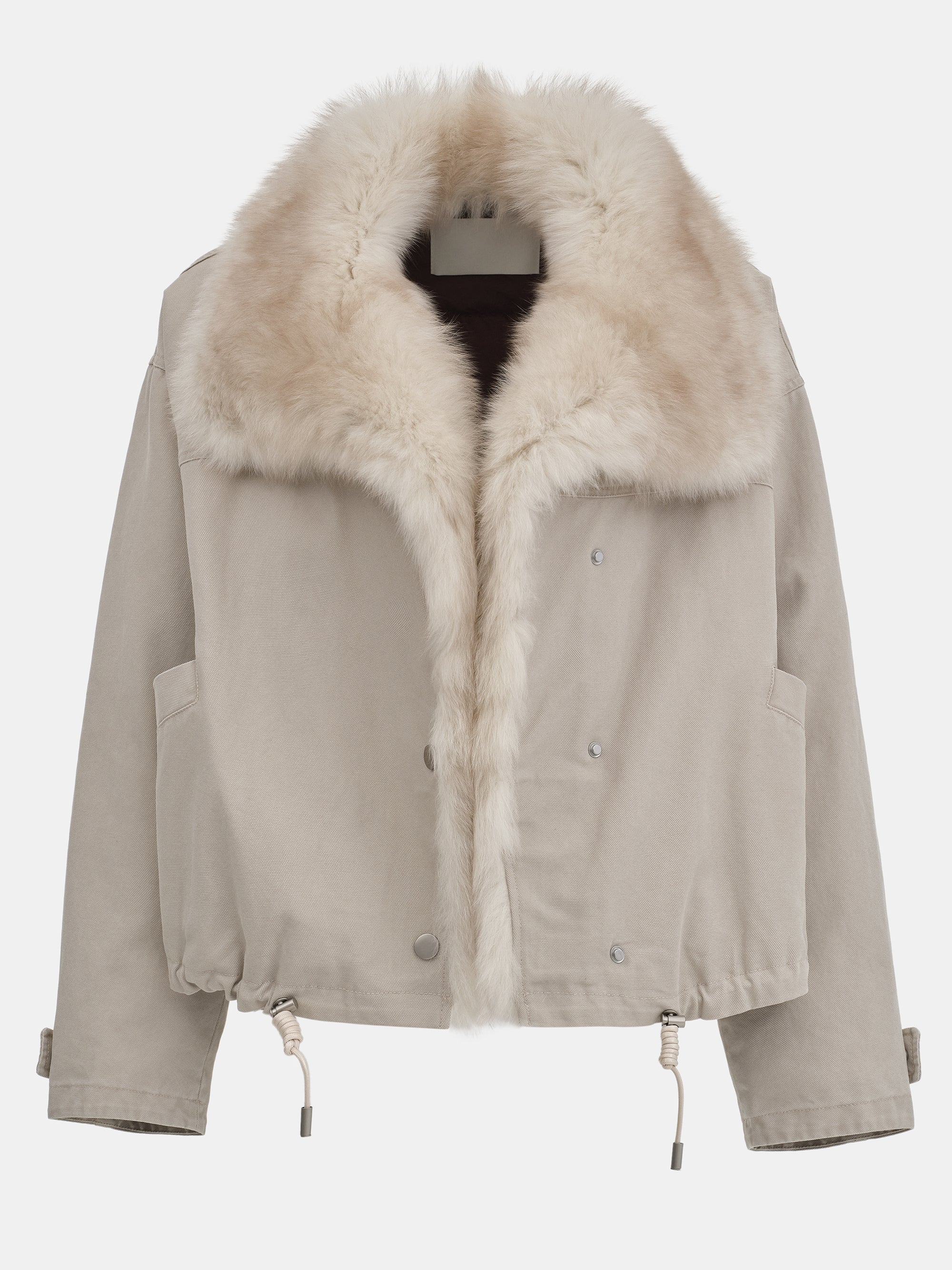 Cotton Canvas Fur Jacket, Beige - Image 7