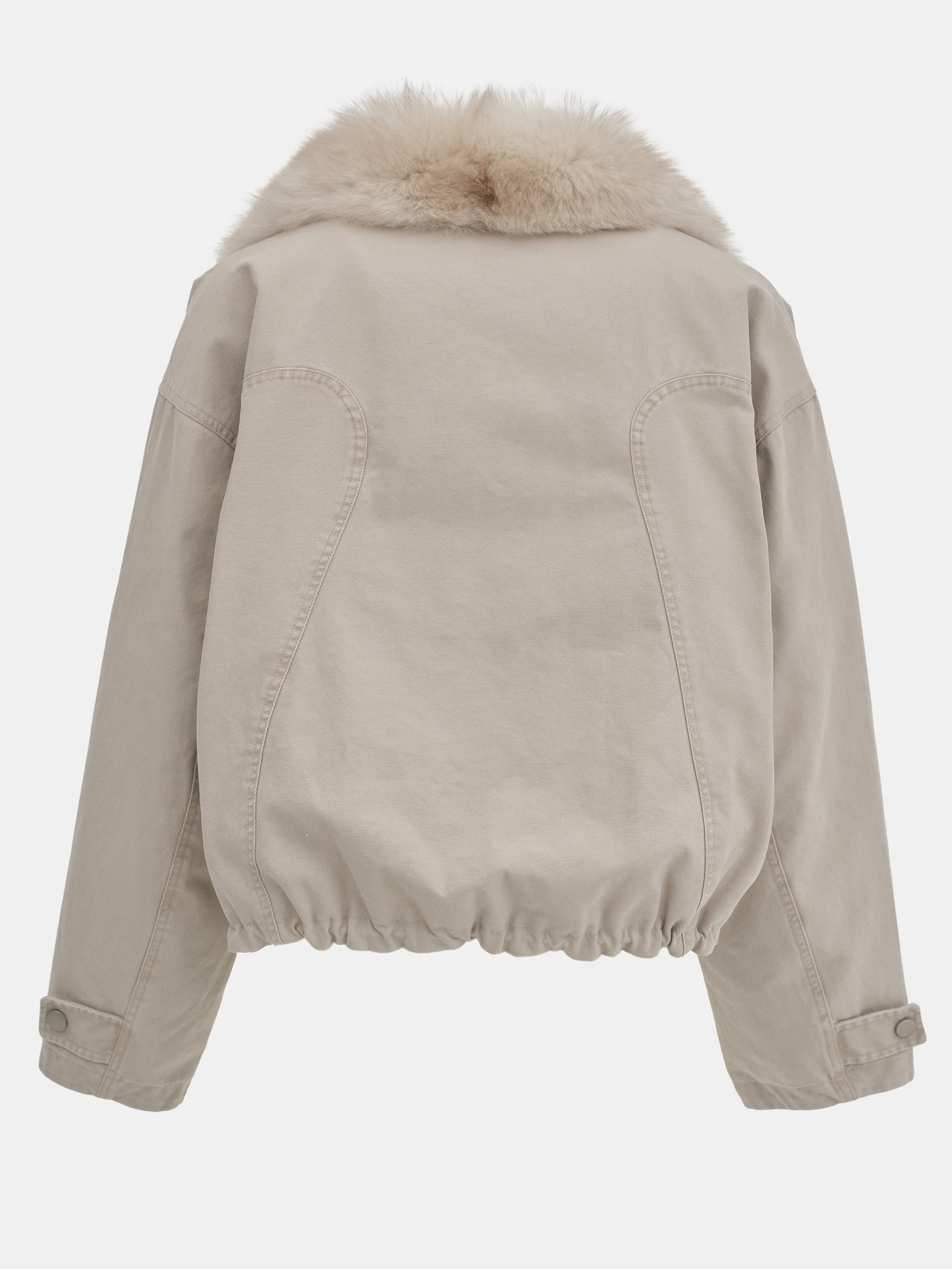 Cotton Canvas Fur Jacket, Beige - Image 8