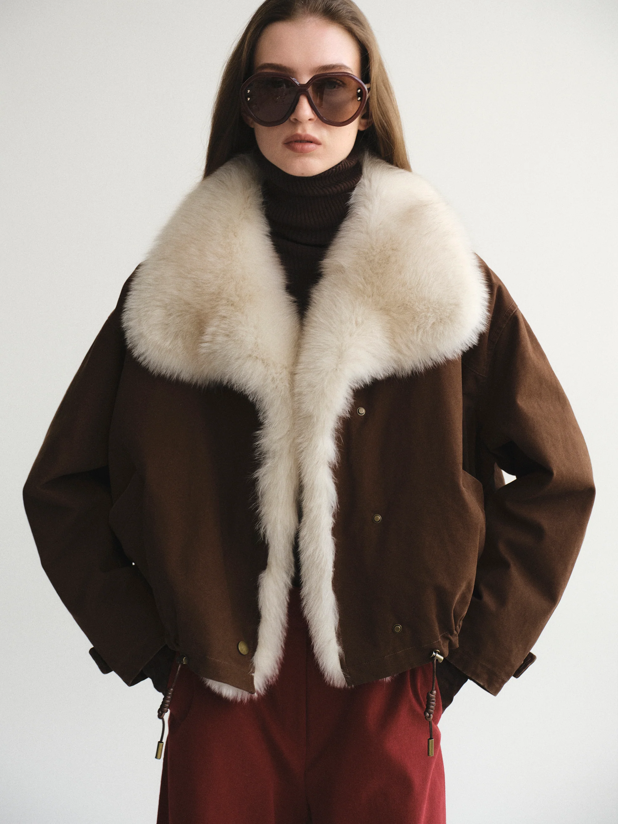 Cotton Canvas Fur Jacket, Brown