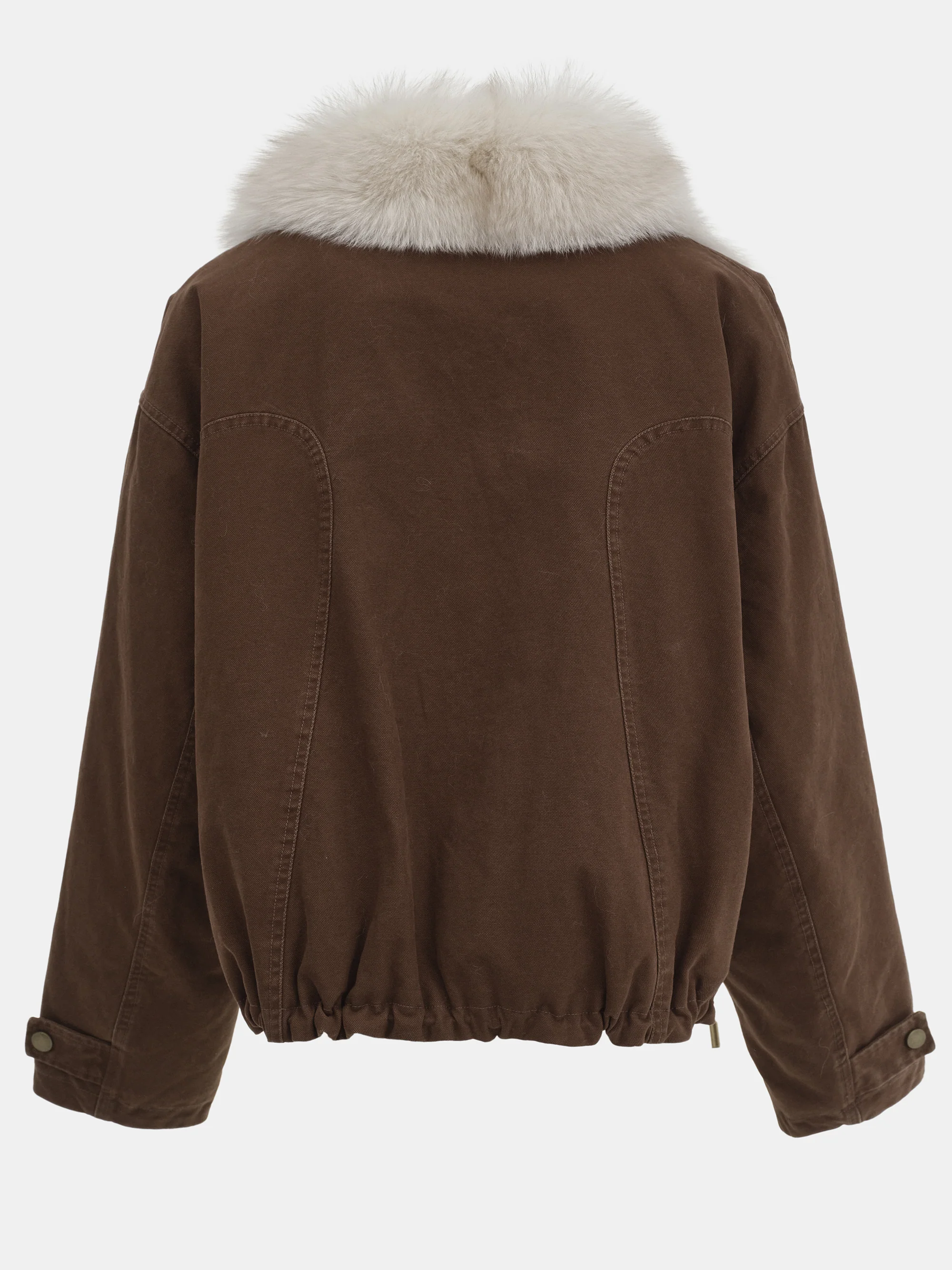 Cotton Canvas Fur Jacket, Brown - Image 10