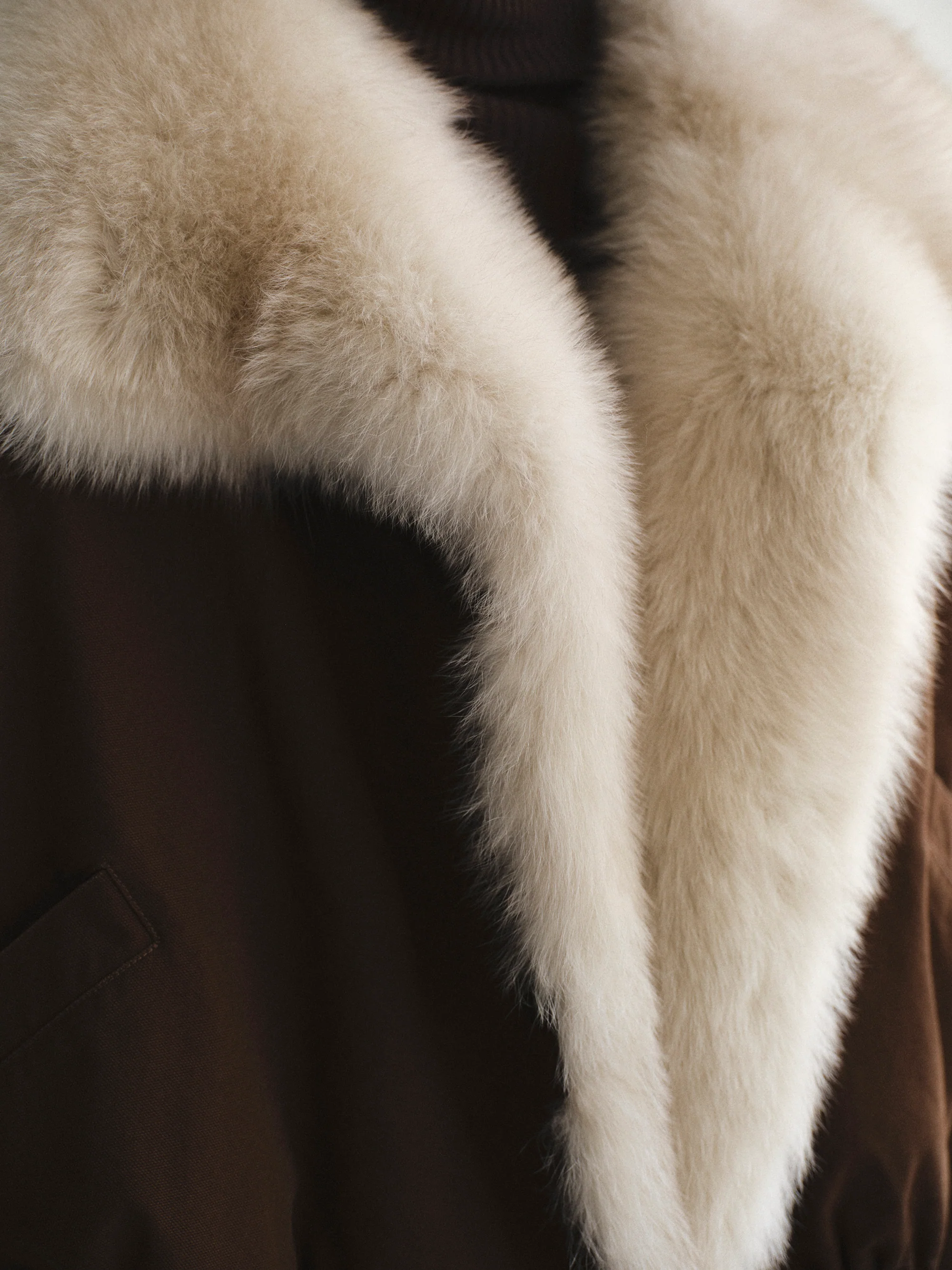 Cotton Canvas Fur Jacket, Brown - Image 2