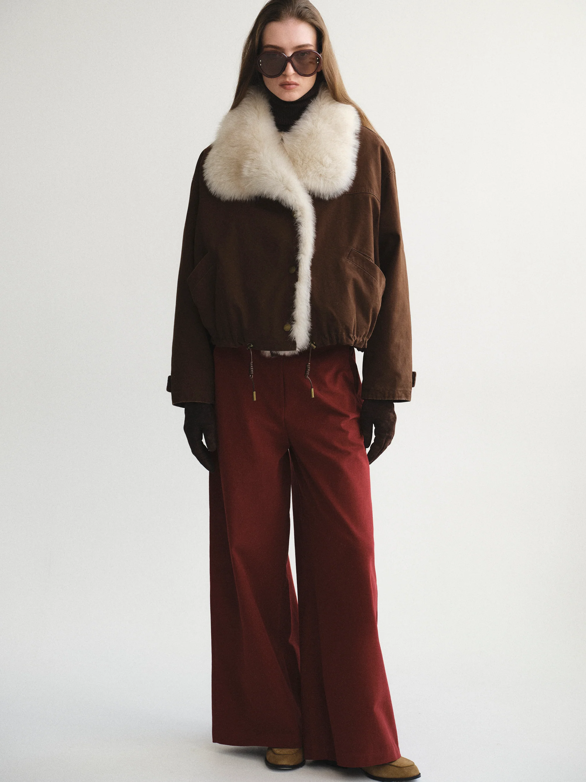Cotton Canvas Fur Jacket, Brown - Image 3