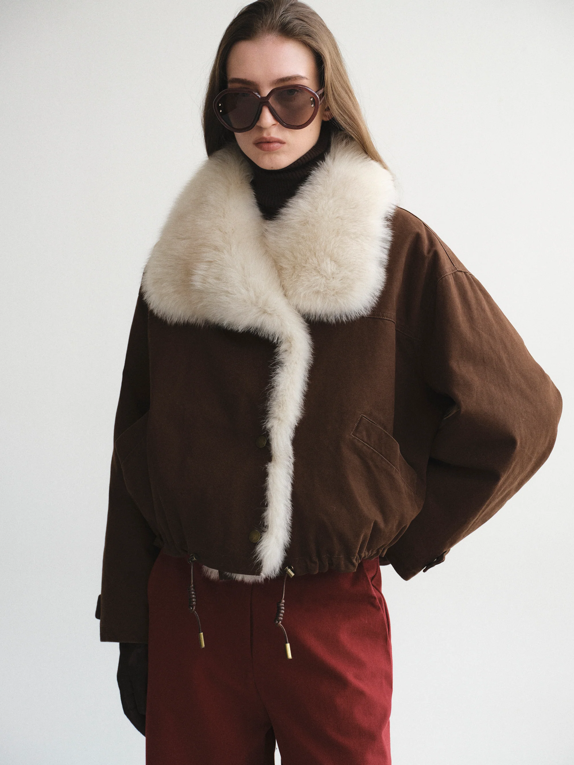 Cotton Canvas Fur Jacket, Brown - Image 4