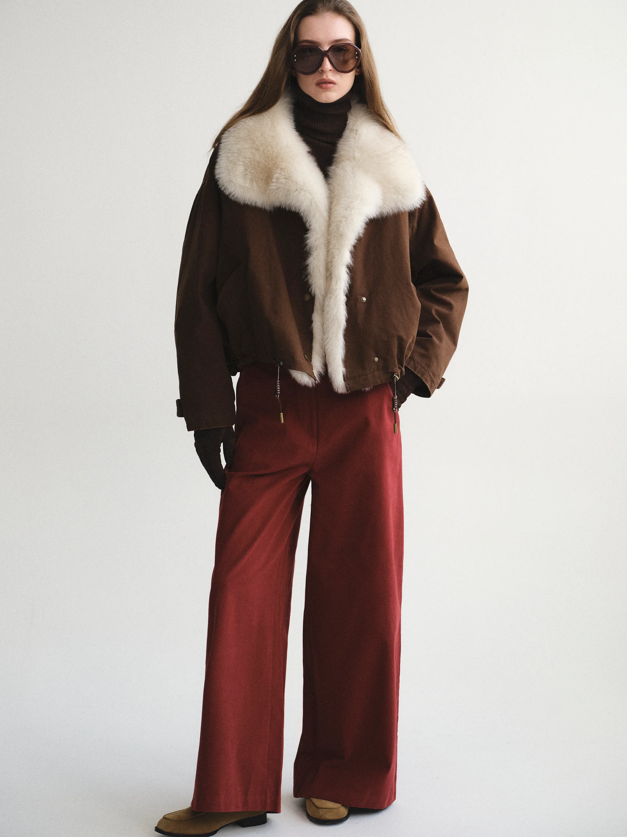 Cotton Canvas Fur Jacket, Brown - Image 5