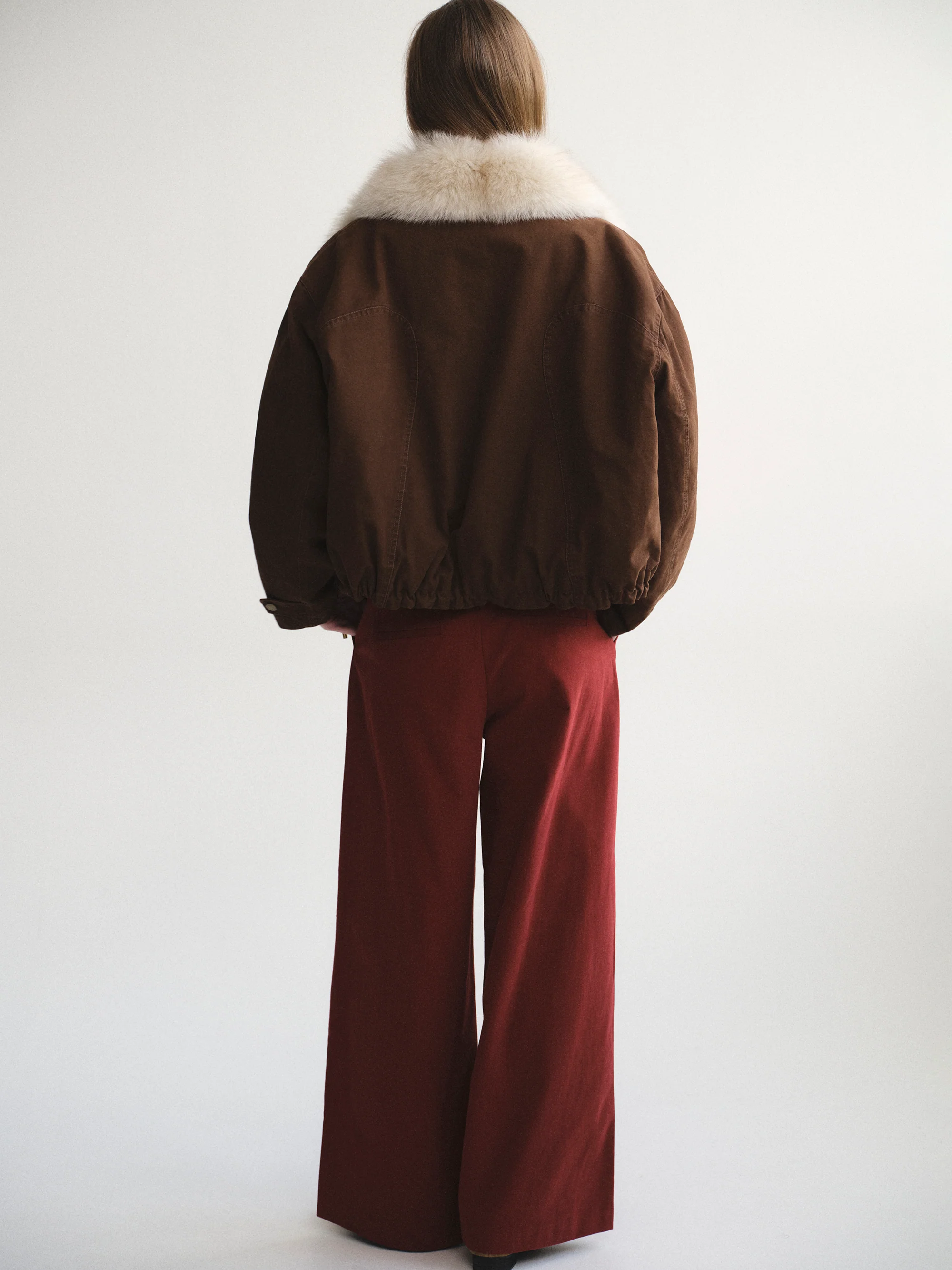 Cotton Canvas Fur Jacket, Brown - Image 7