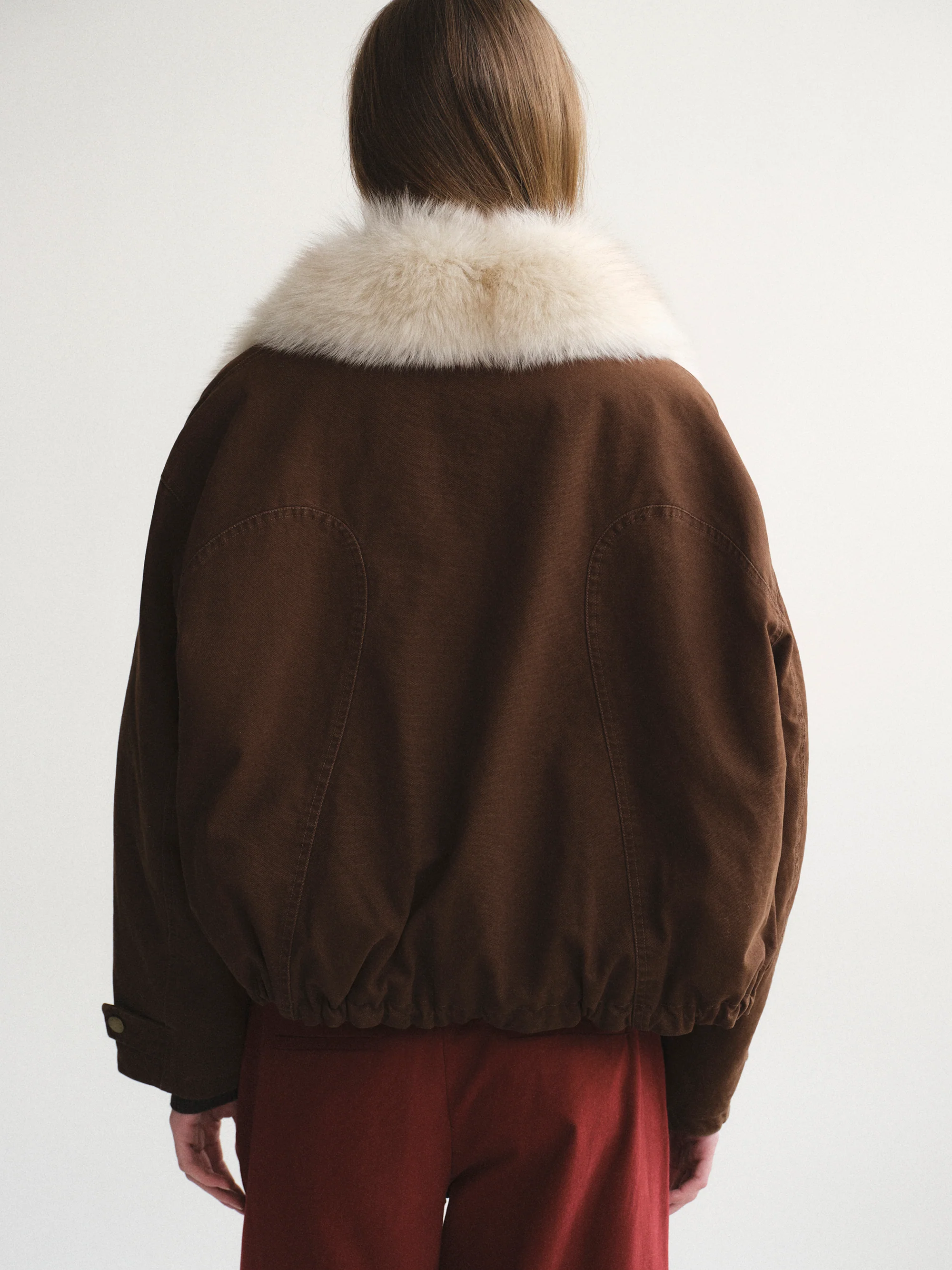 Cotton Canvas Fur Jacket, Brown - Image 8