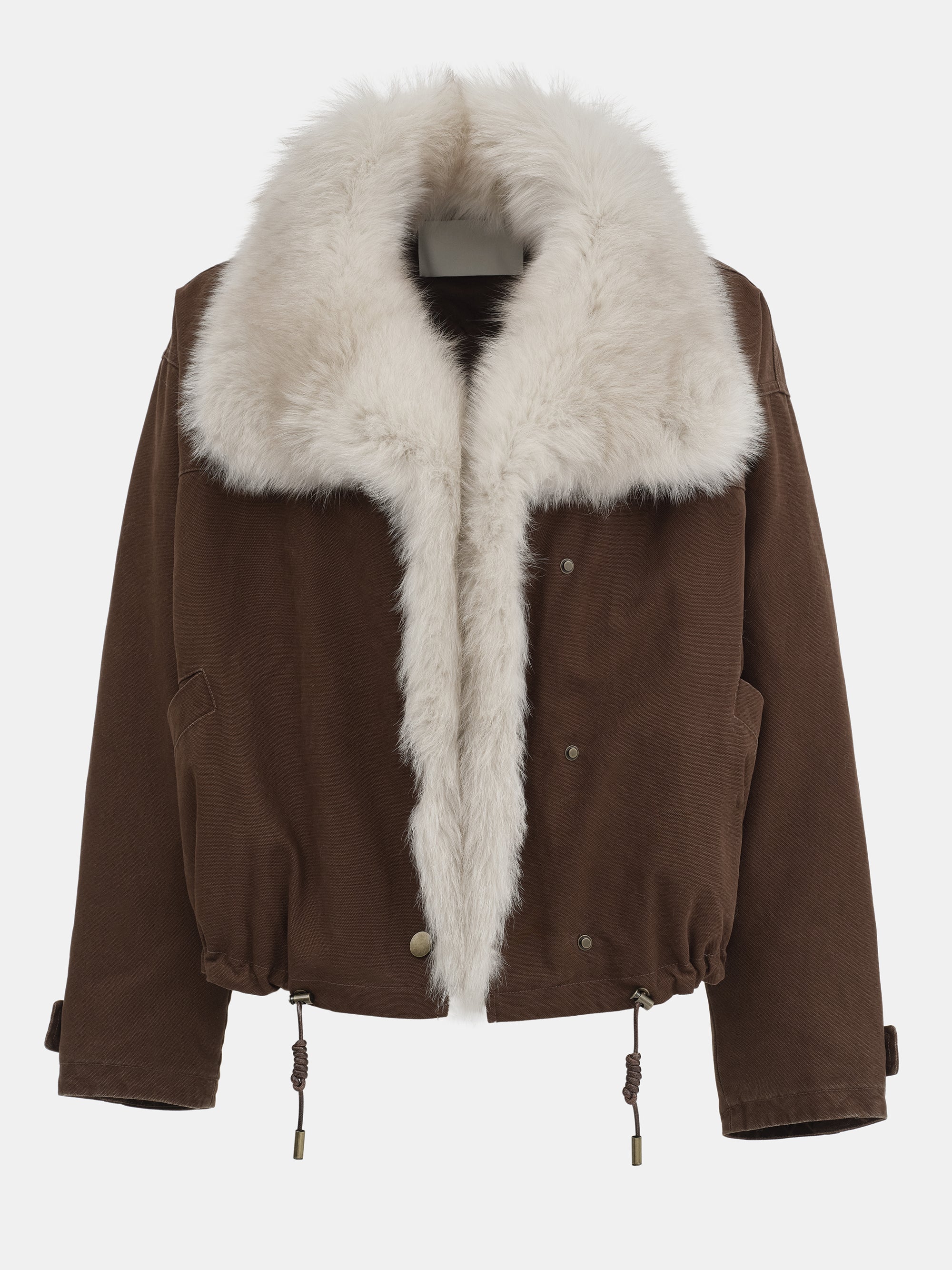 Cotton Canvas Fur Jacket, Brown - Image 9