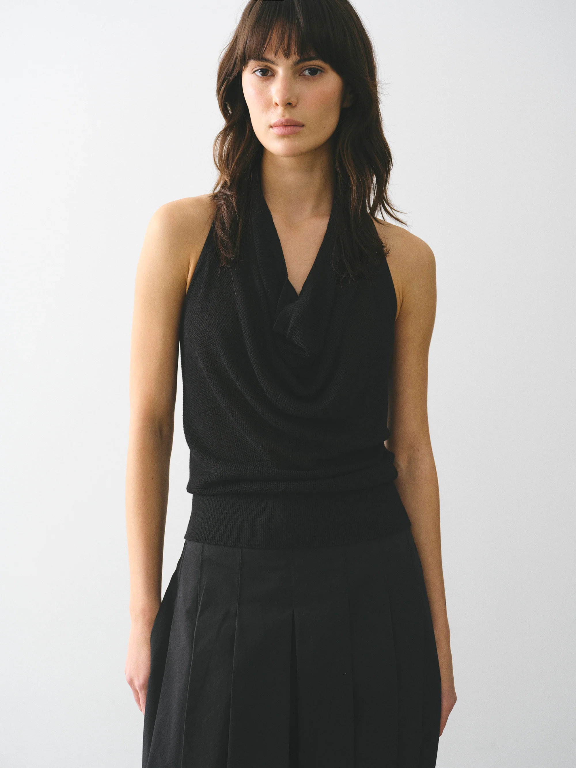 Cowl-Neck Halter Knit Top, Black - Image 4
