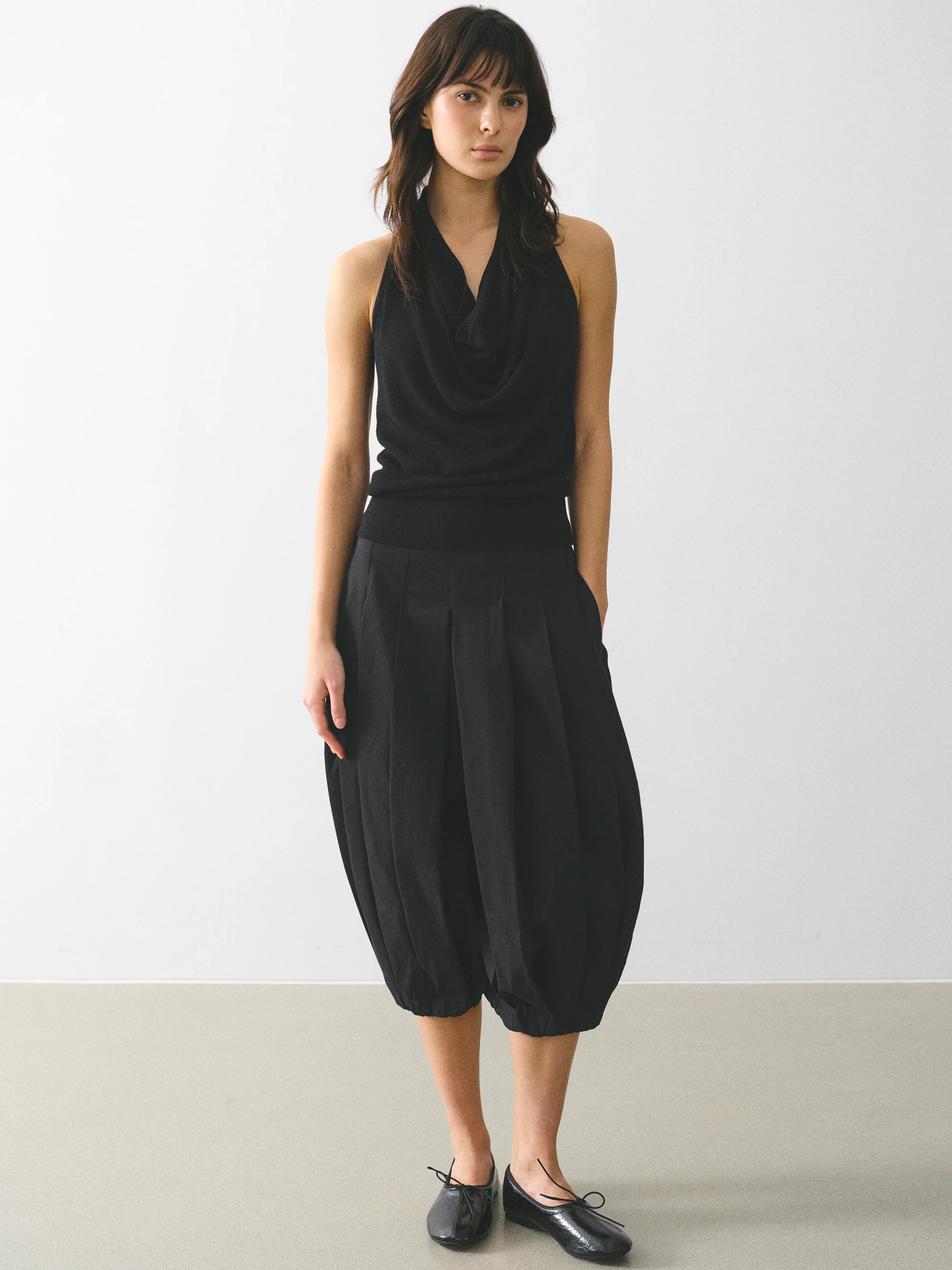 Cowl-Neck Halter Knit Top, Black - Image 5