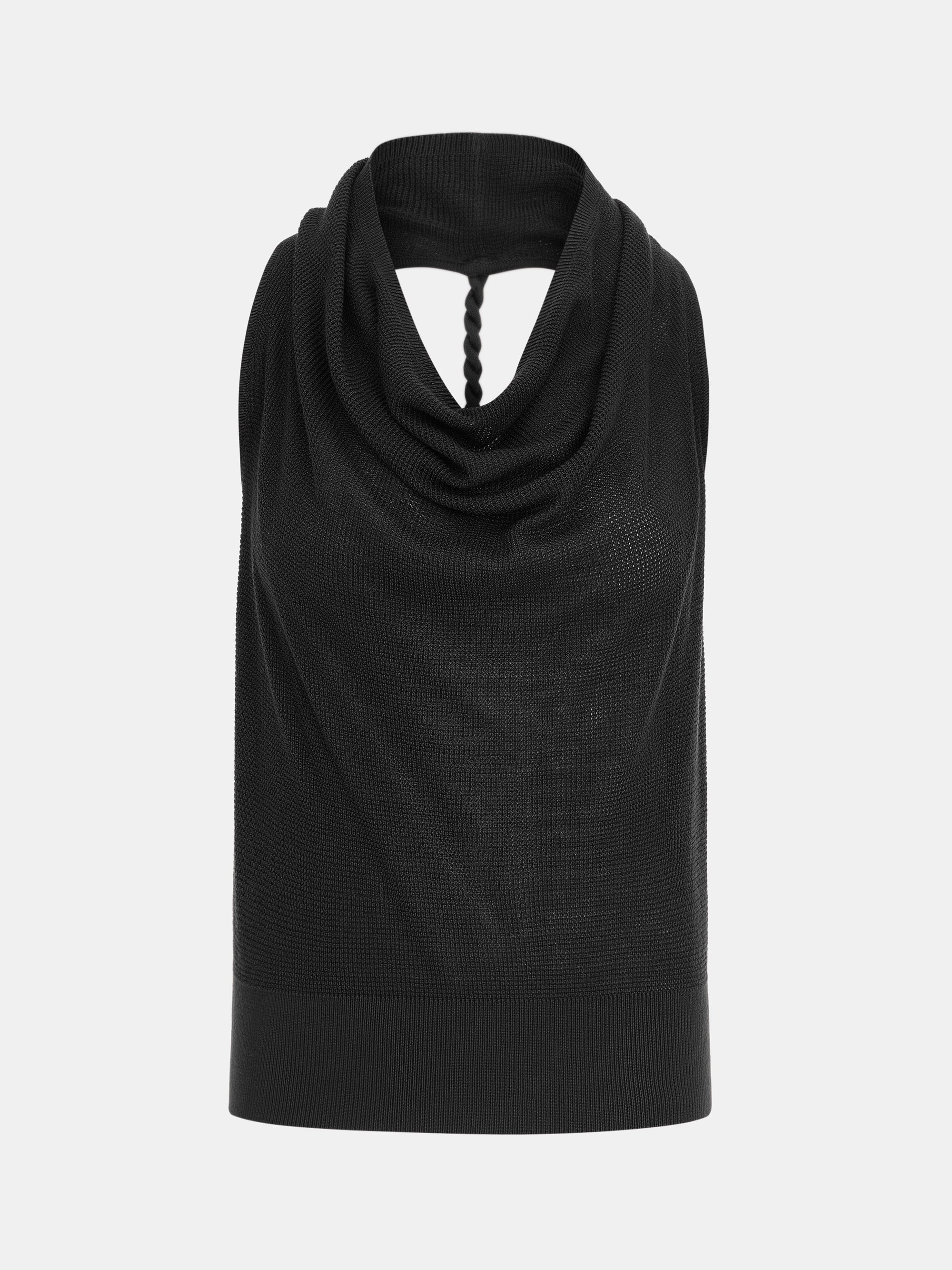 Cowl-Neck Halter Knit Top, Black - Image 6