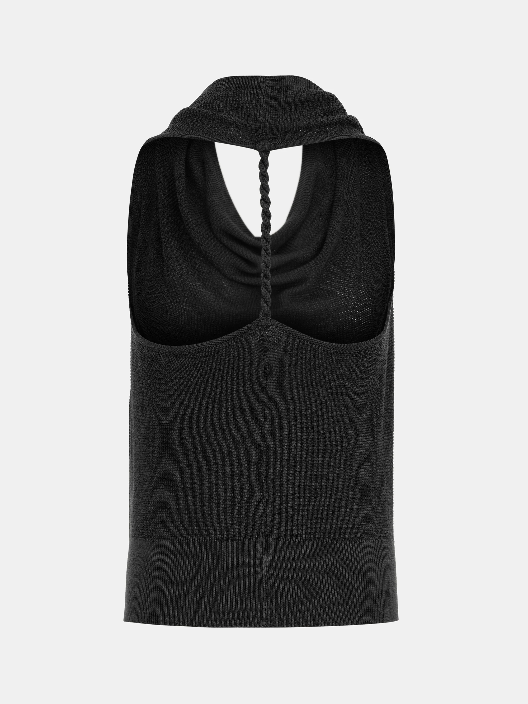 Cowl-Neck Halter Knit Top, Black - Image 7