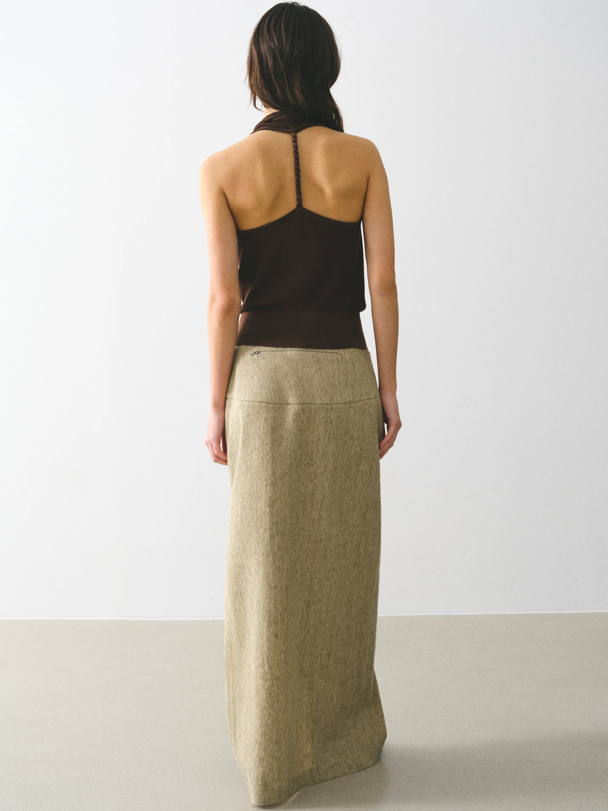 Cowl-Neck Halter Knit Top, Brown - Image 3