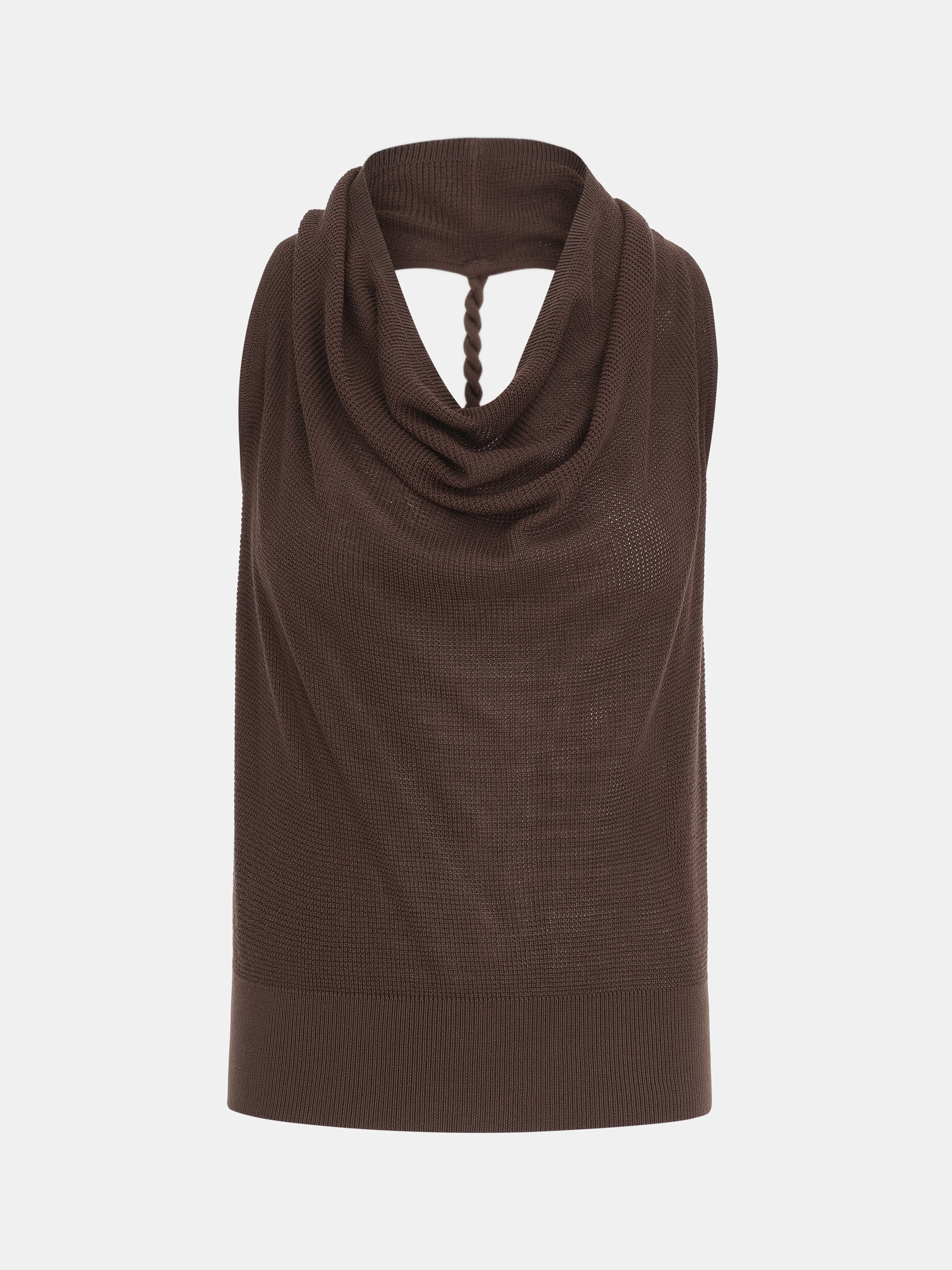 Cowl-Neck Halter Knit Top, Brown - Image 6