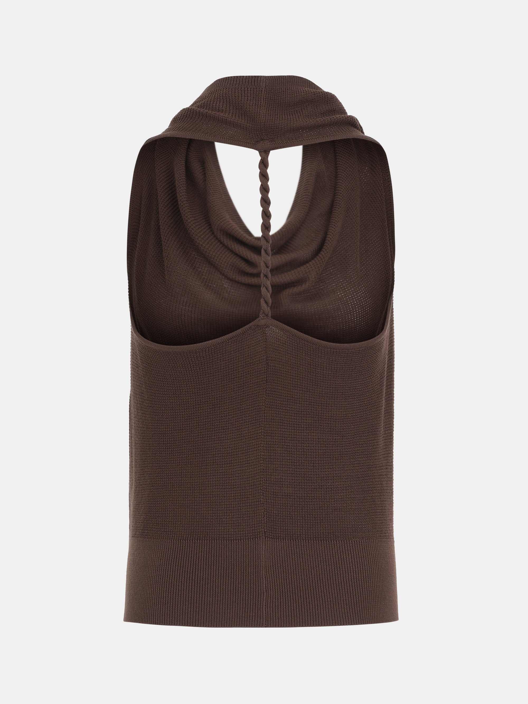 Cowl-Neck Halter Knit Top, Brown - Image 7