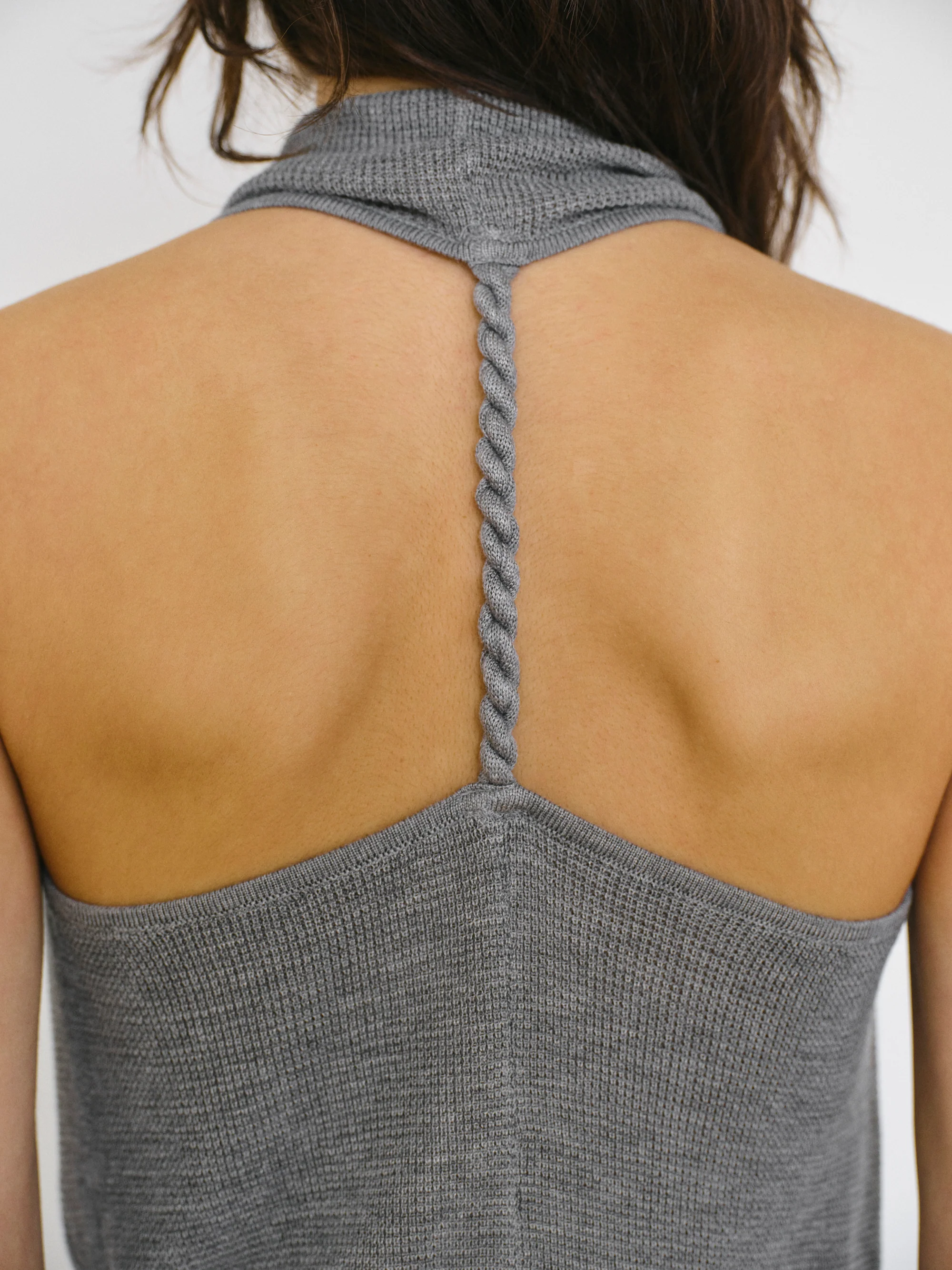 Cowl-Neck Halter Knit Top, Grey - Image 2