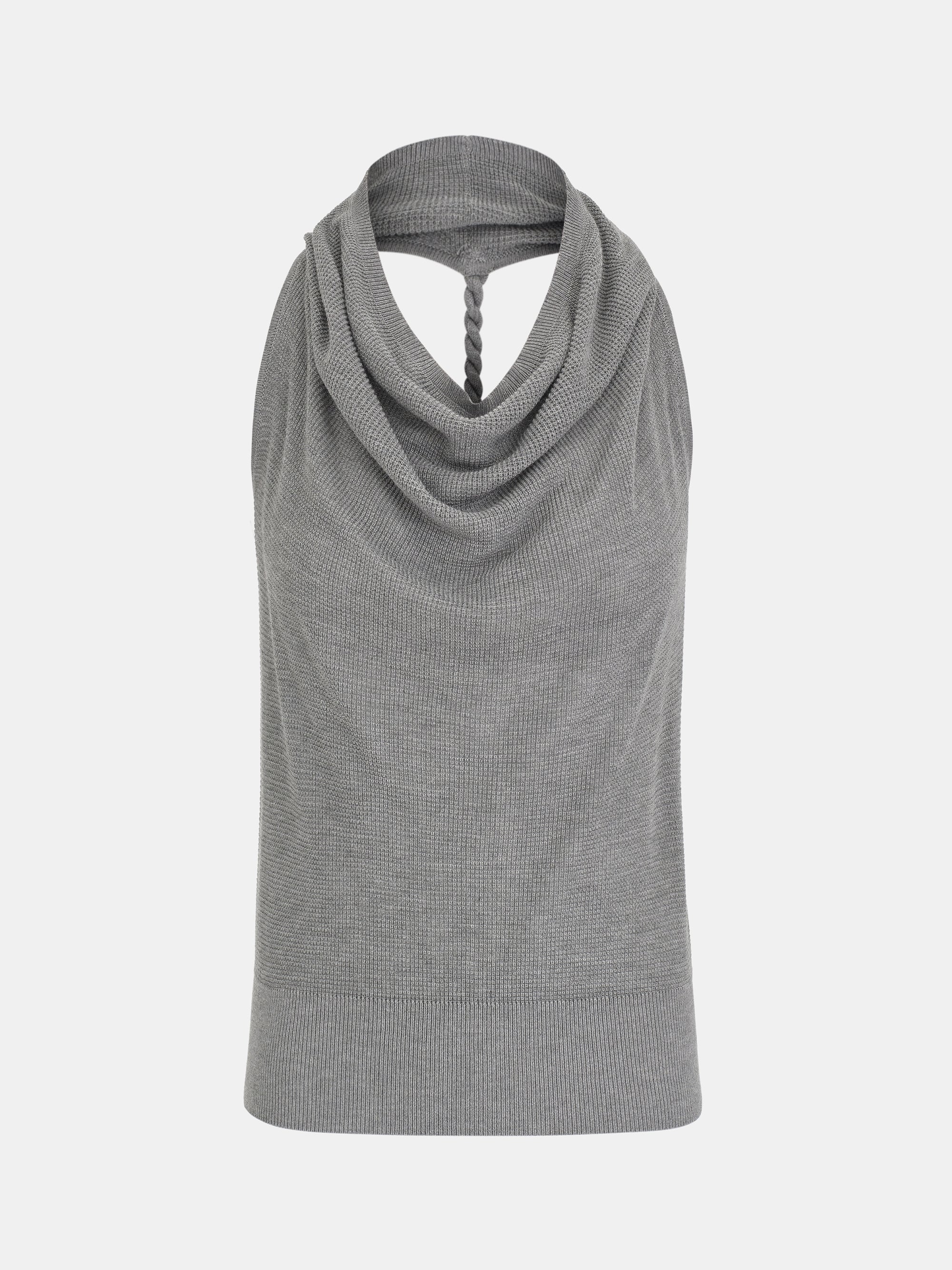 Cowl-Neck Halter Knit Top, Grey - Image 5