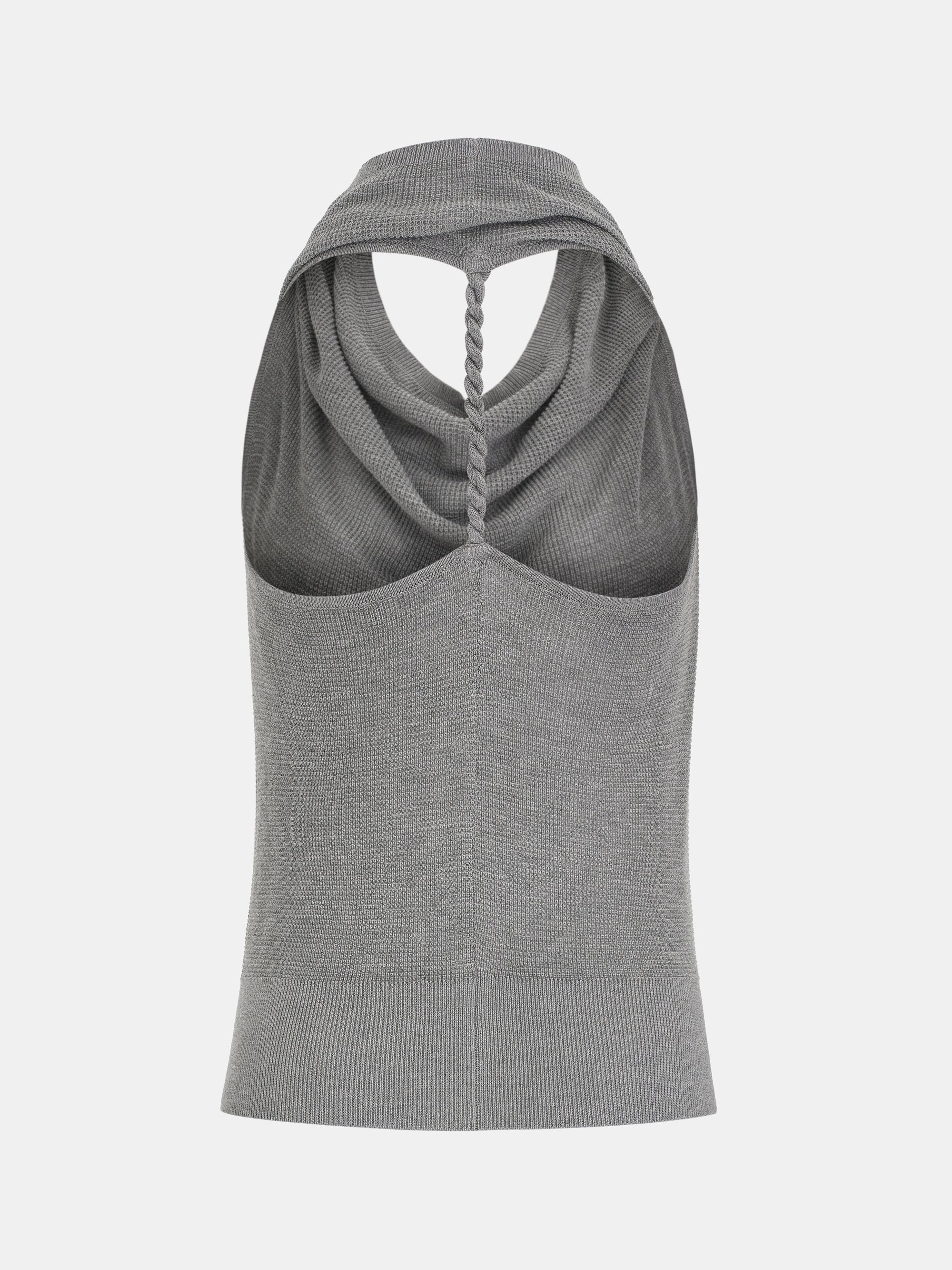 Cowl-Neck Halter Knit Top, Grey - Image 6