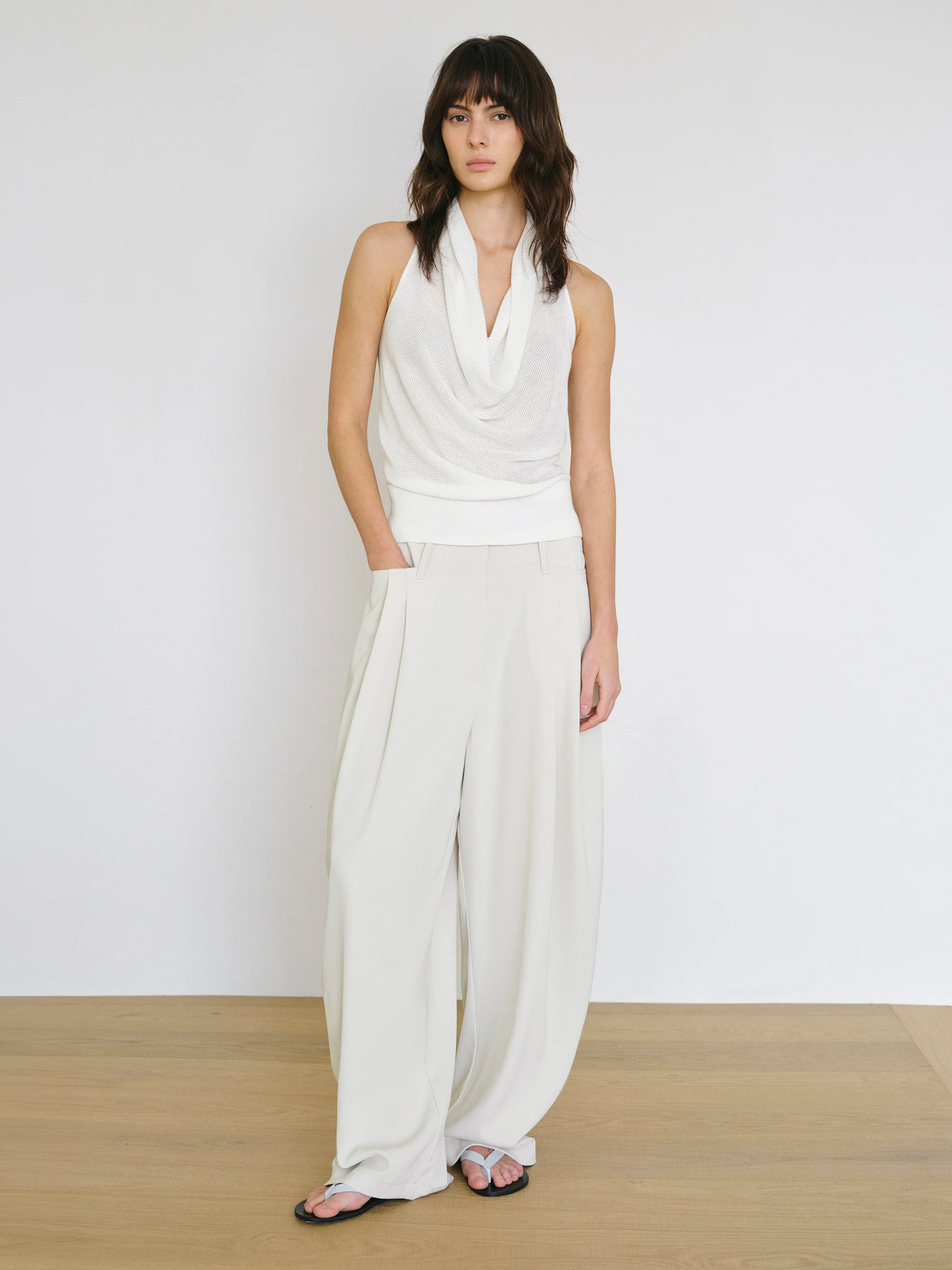 Cowl-Neck Halter Knit Top, Ivory - Image 4