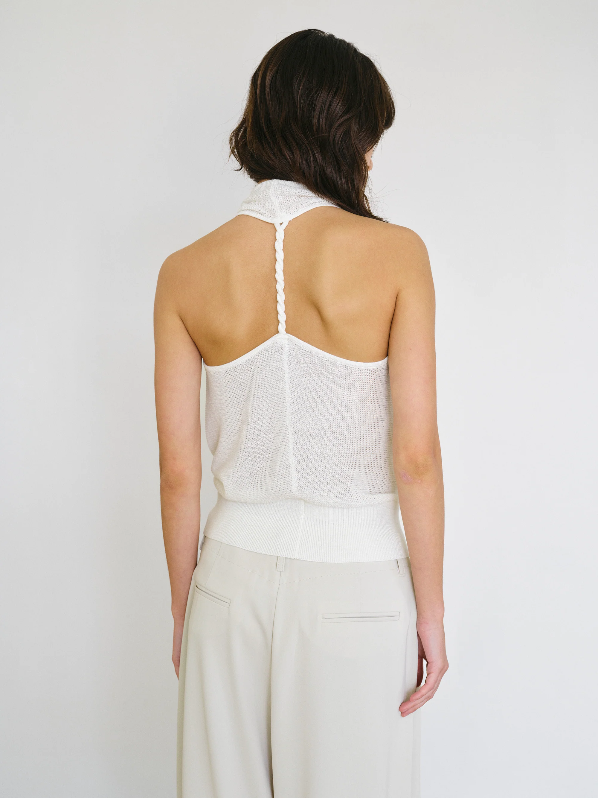 Cowl-Neck Halter Knit Top, Ivory - Image 5