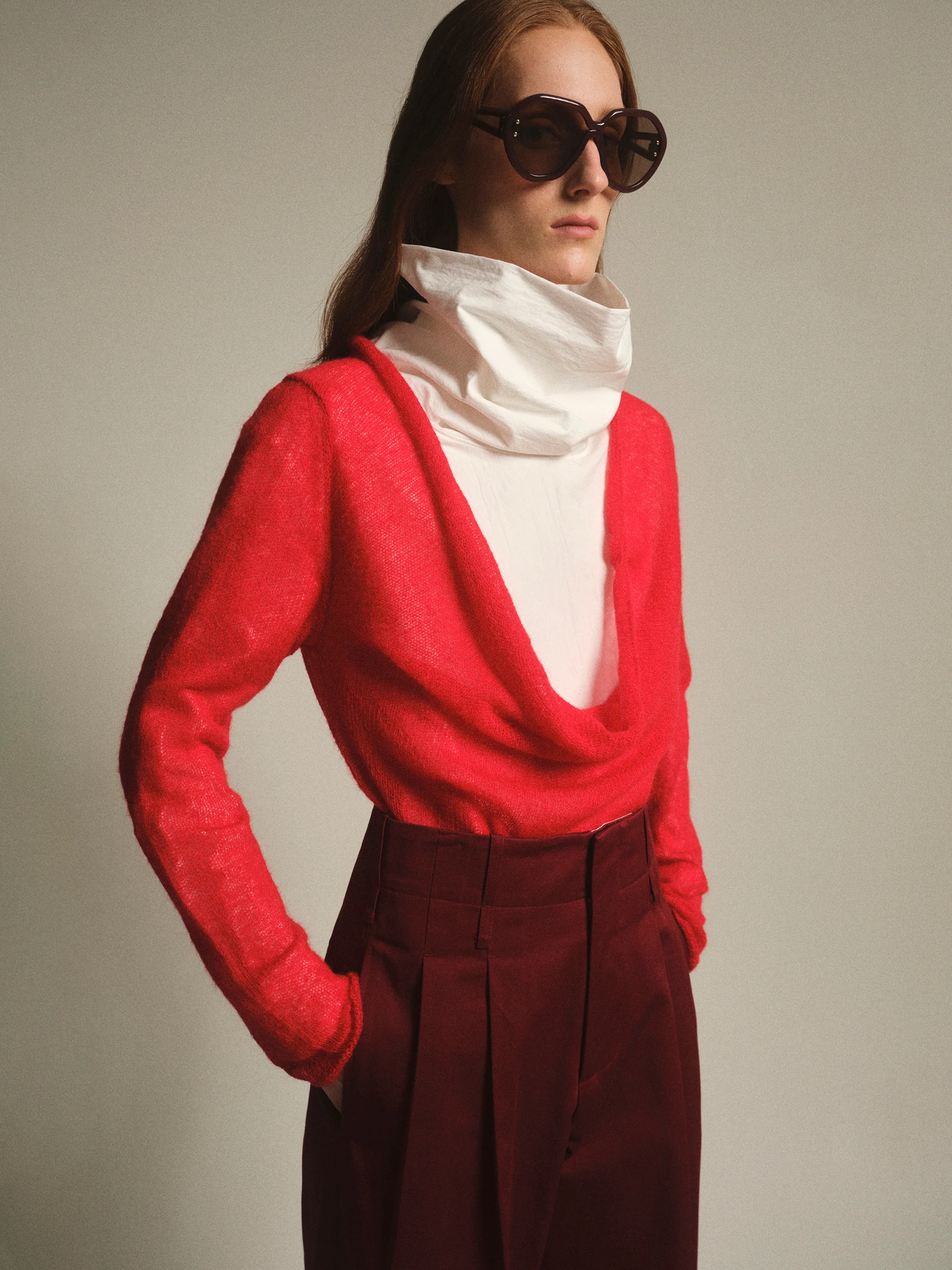Cowl-Neck Jumper, Red - Image 2