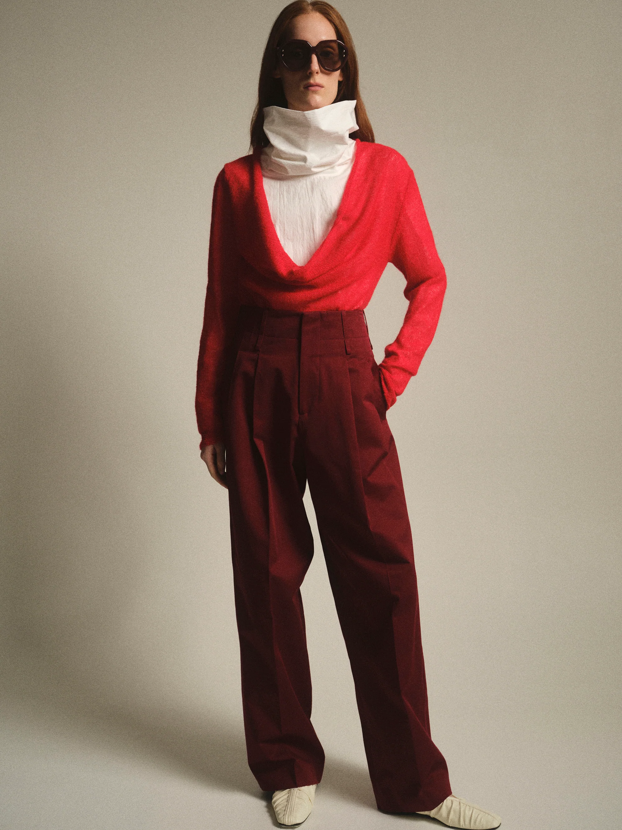 Cowl-Neck Jumper, Red - Image 3