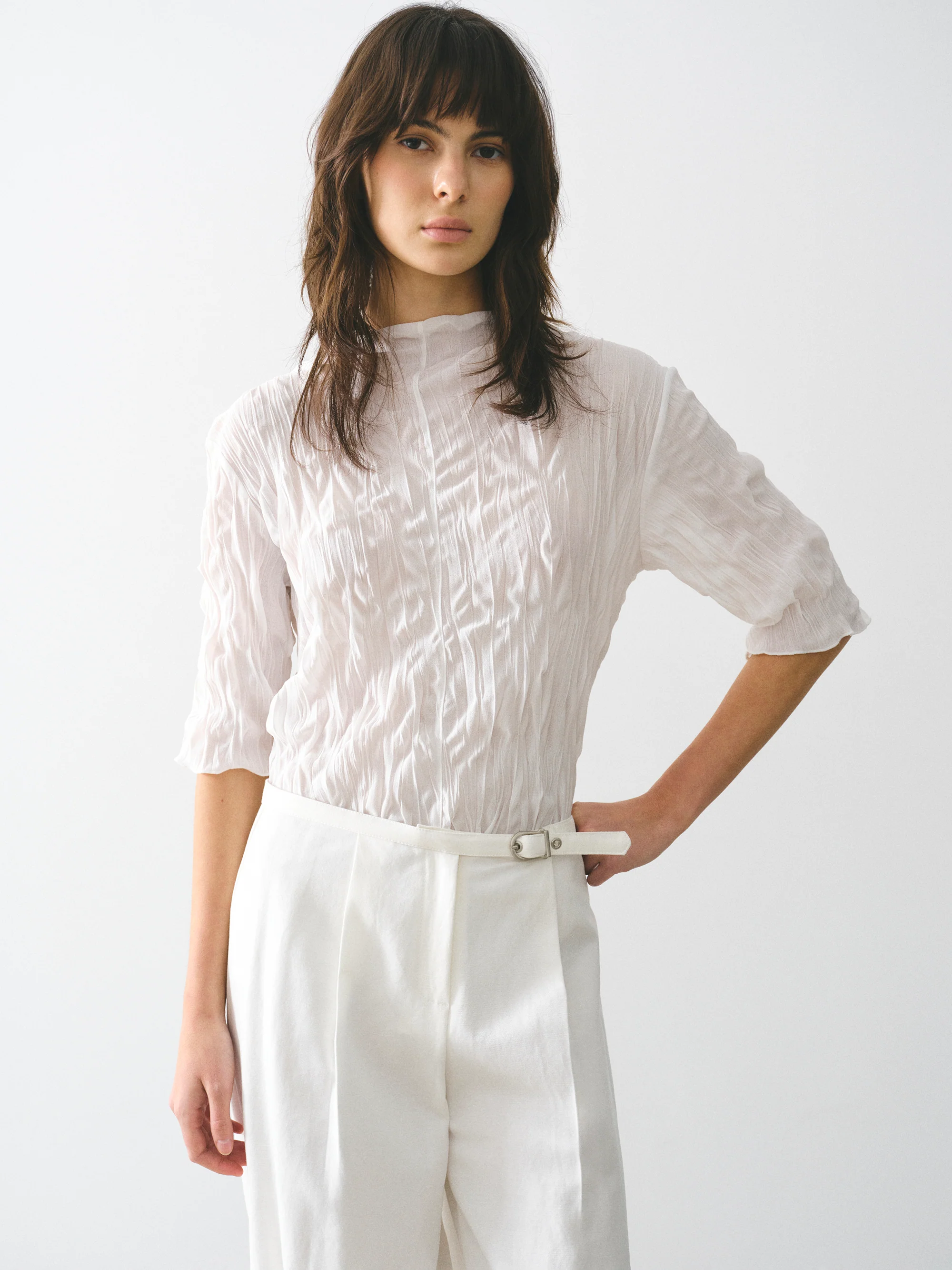 Creased Gauze Top, Ivory
