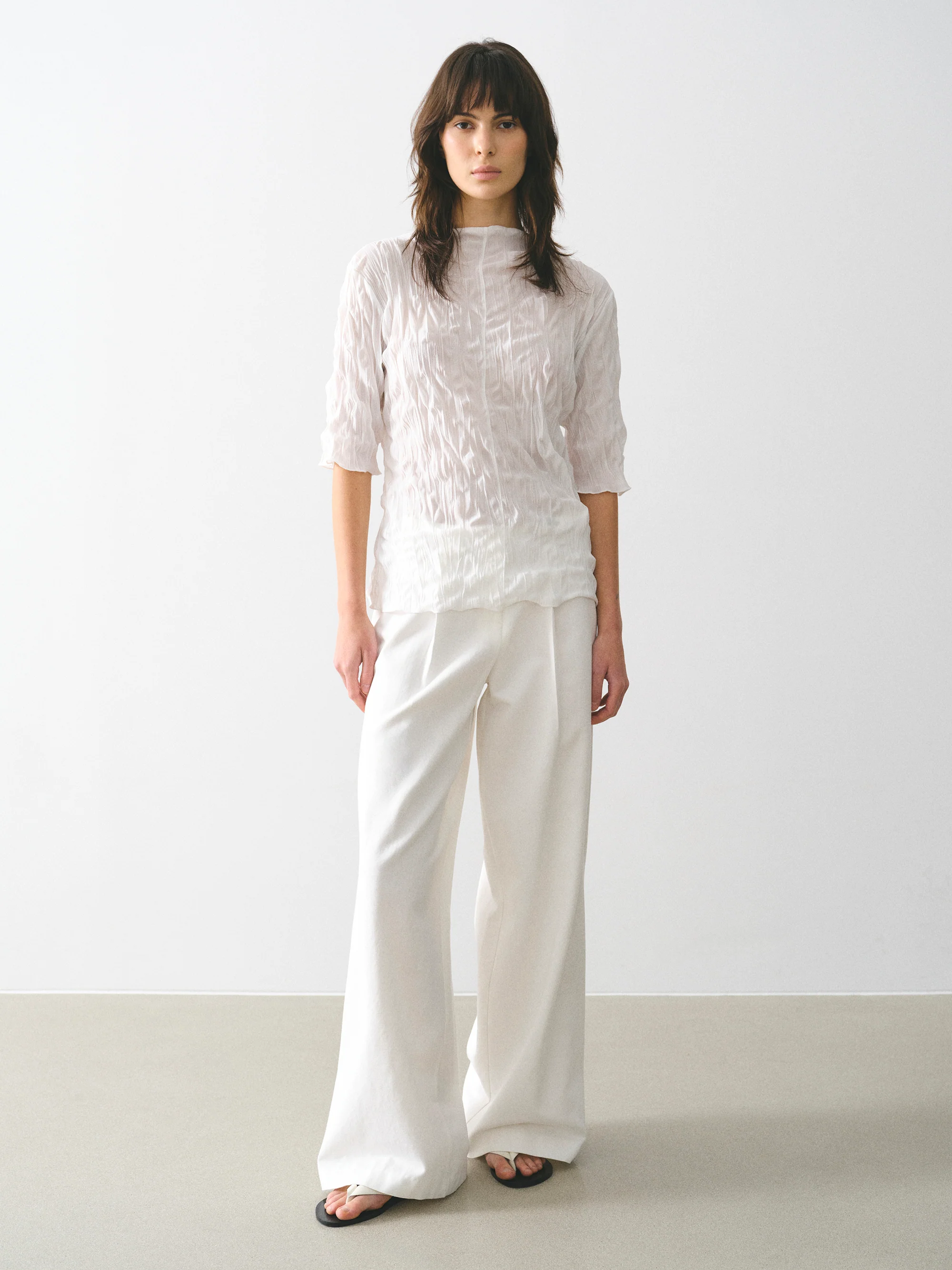 Creased Gauze Top, Ivory - Image 2