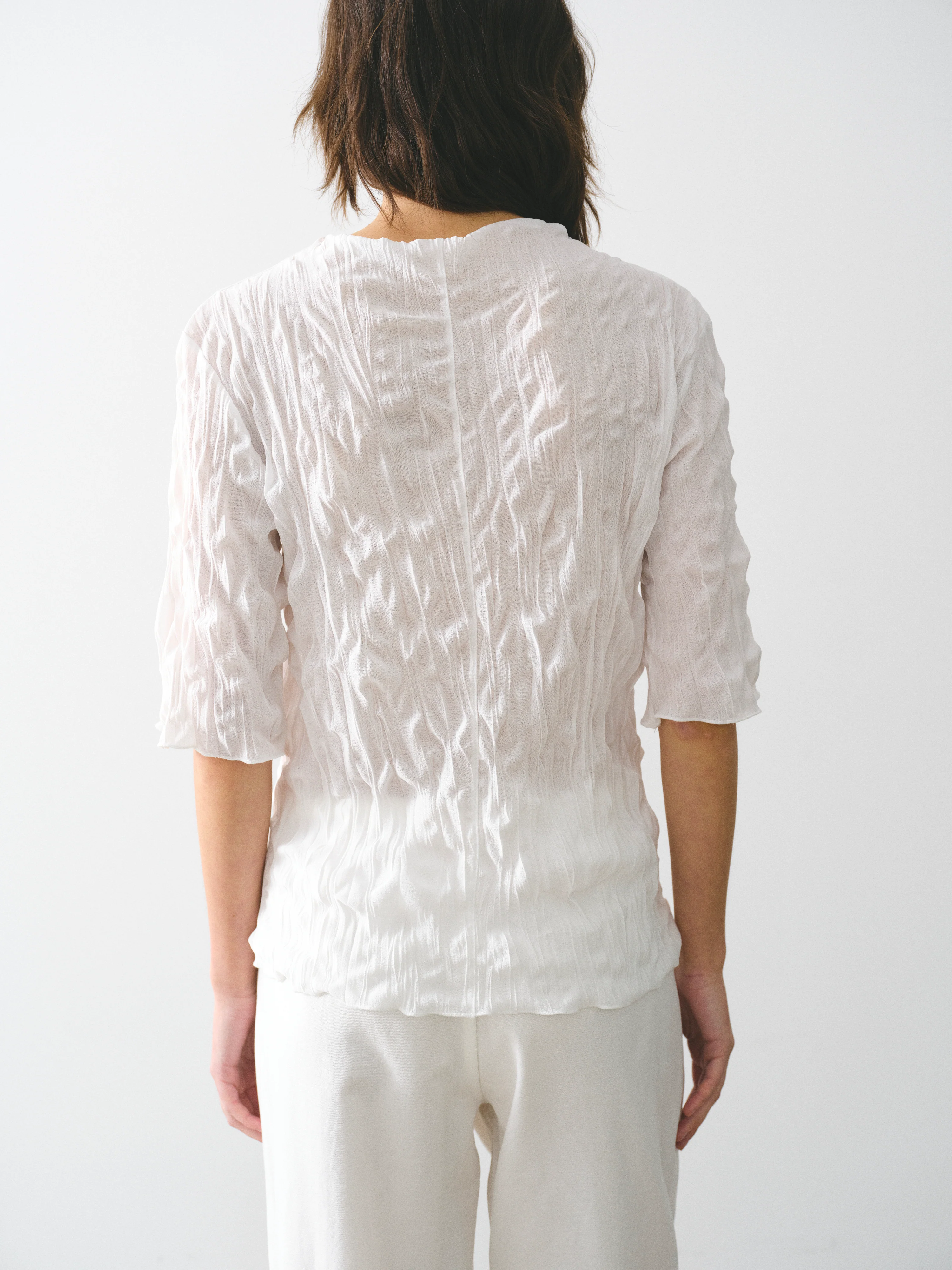 Creased Gauze Top, Ivory - Image 3