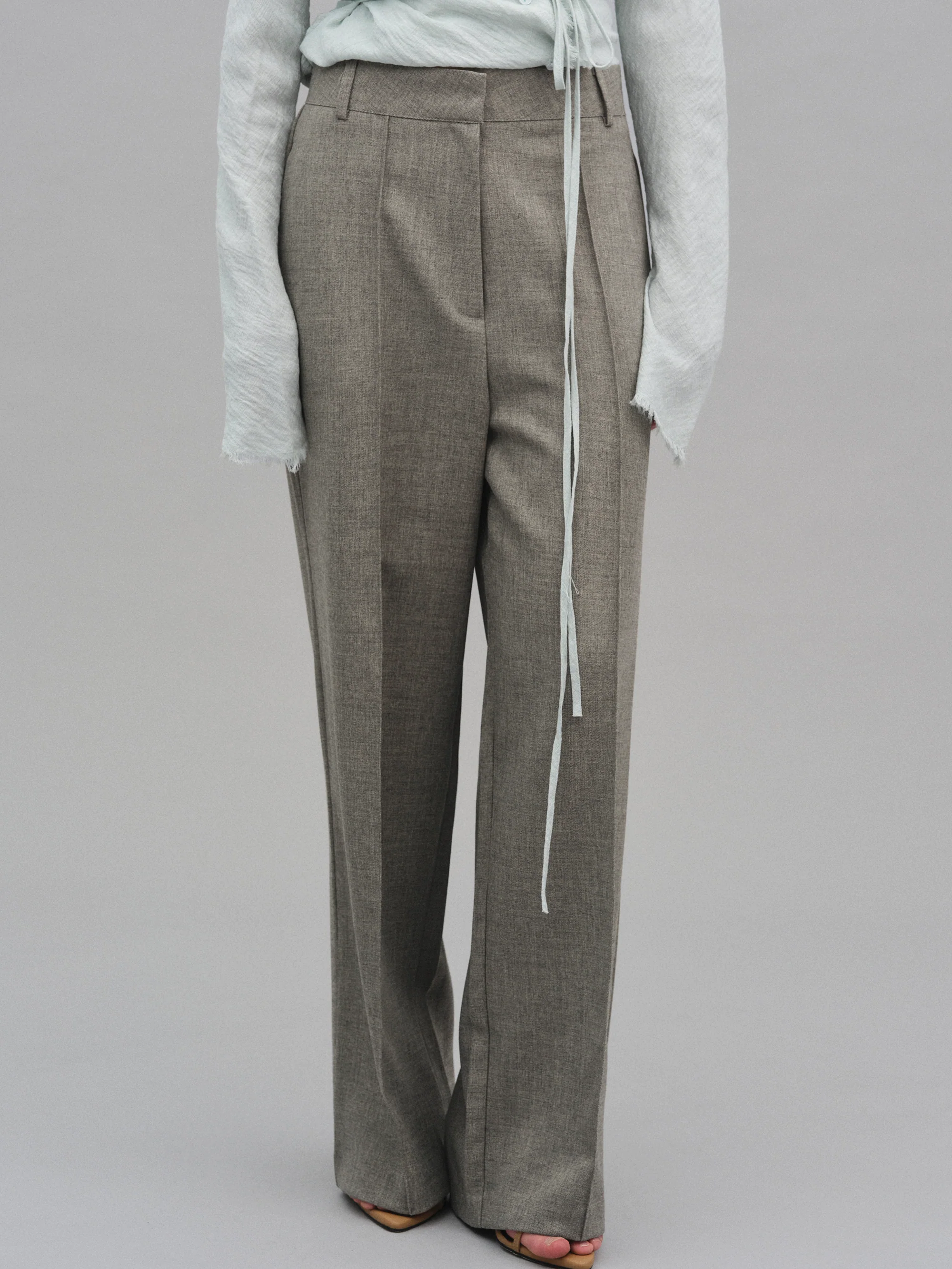 Creased Melange Trousers, Khaki - Image 3