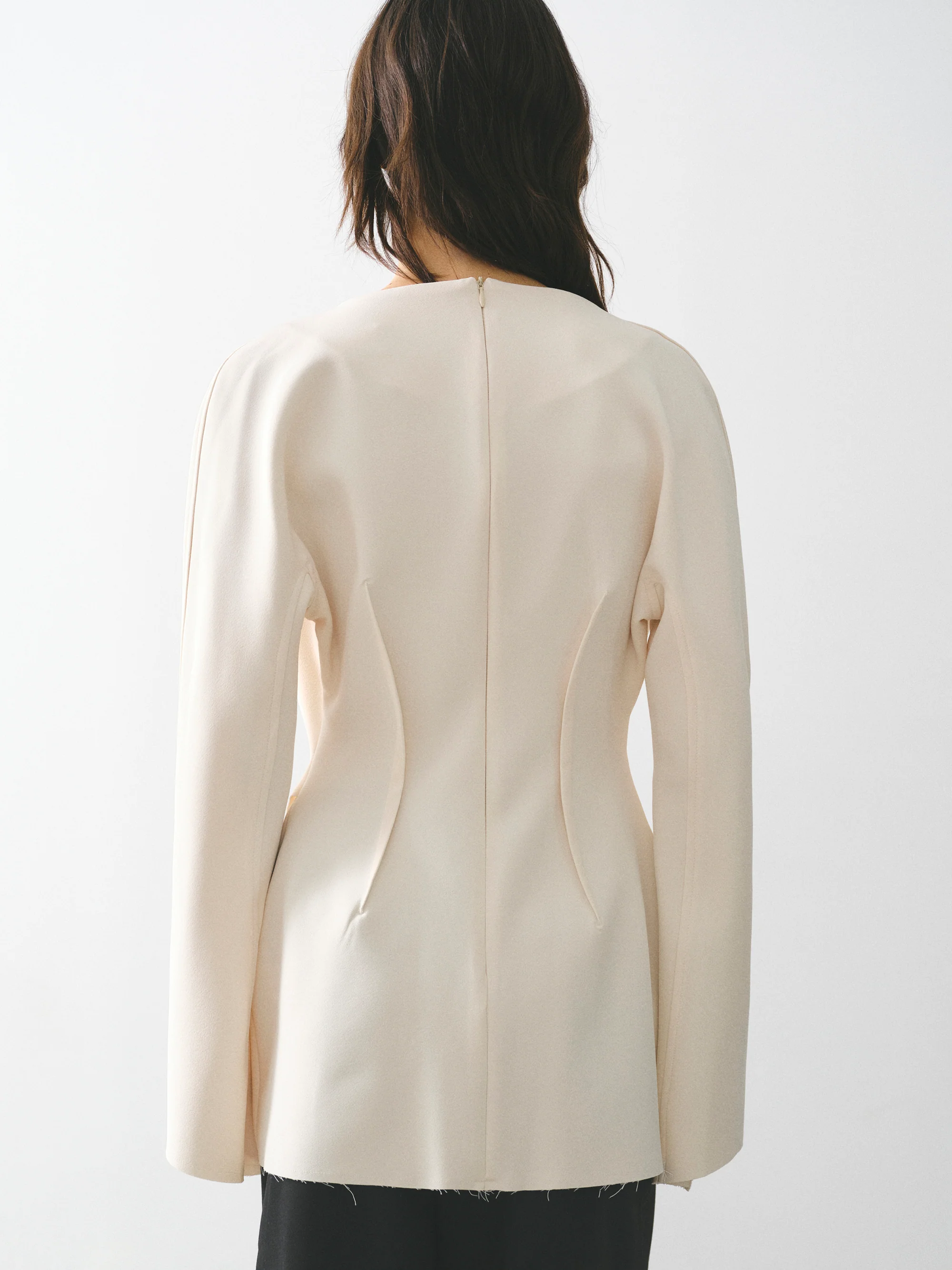 Crepe Cowl-Neck Top, Cream - Image 4