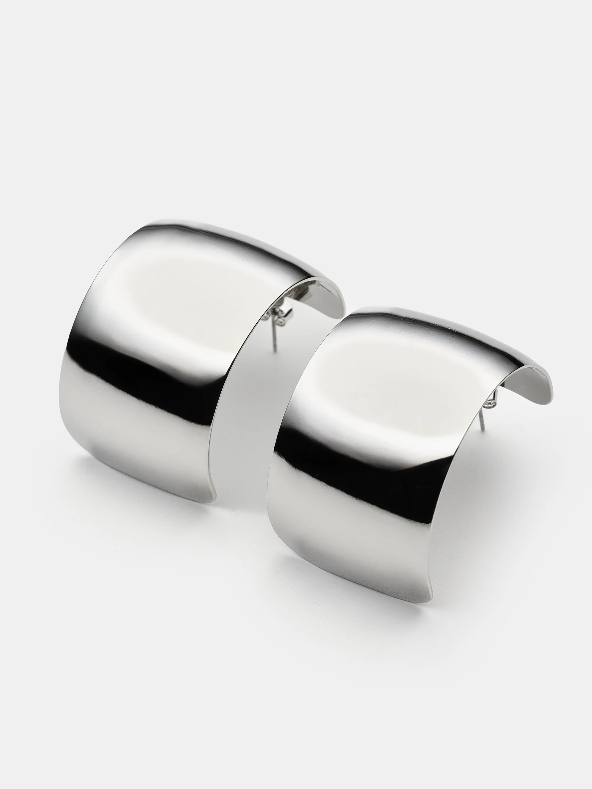 Crescent Hoop Earrings, Silver - Image 2
