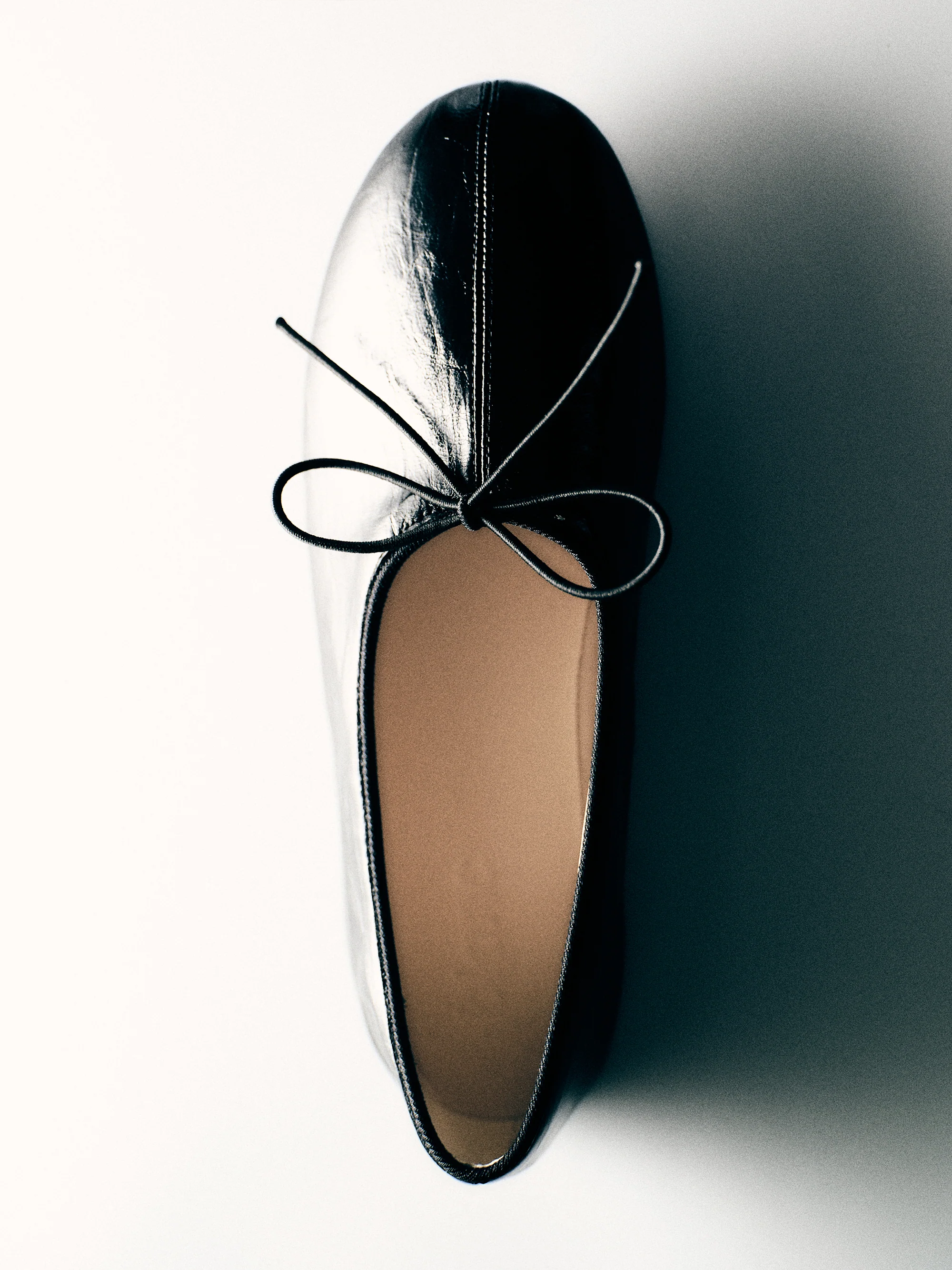 Crinkled Faux-Leather Ballet Flats, Black