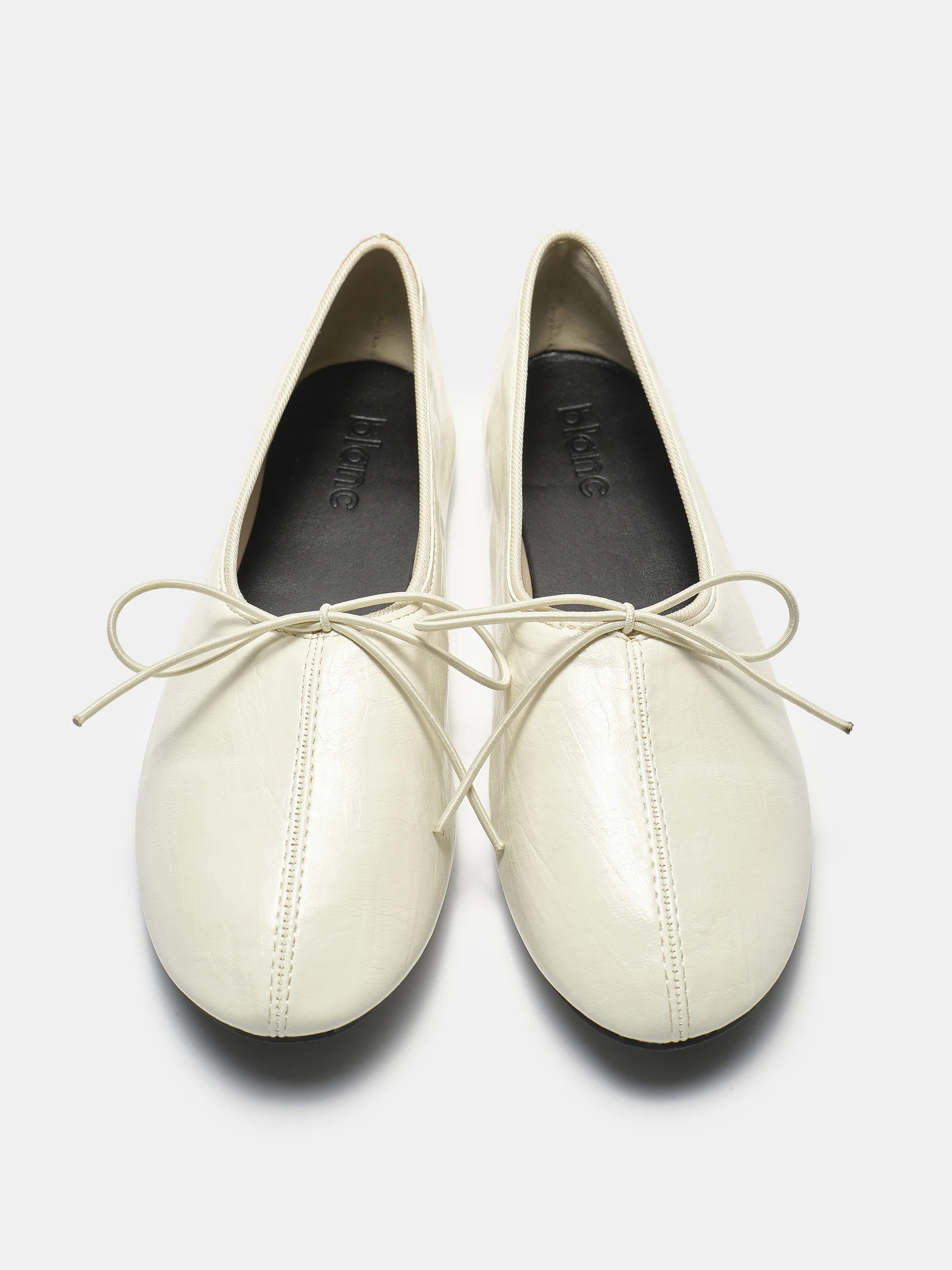 Crinkled Faux-Leather Ballet Flats, Ivory
