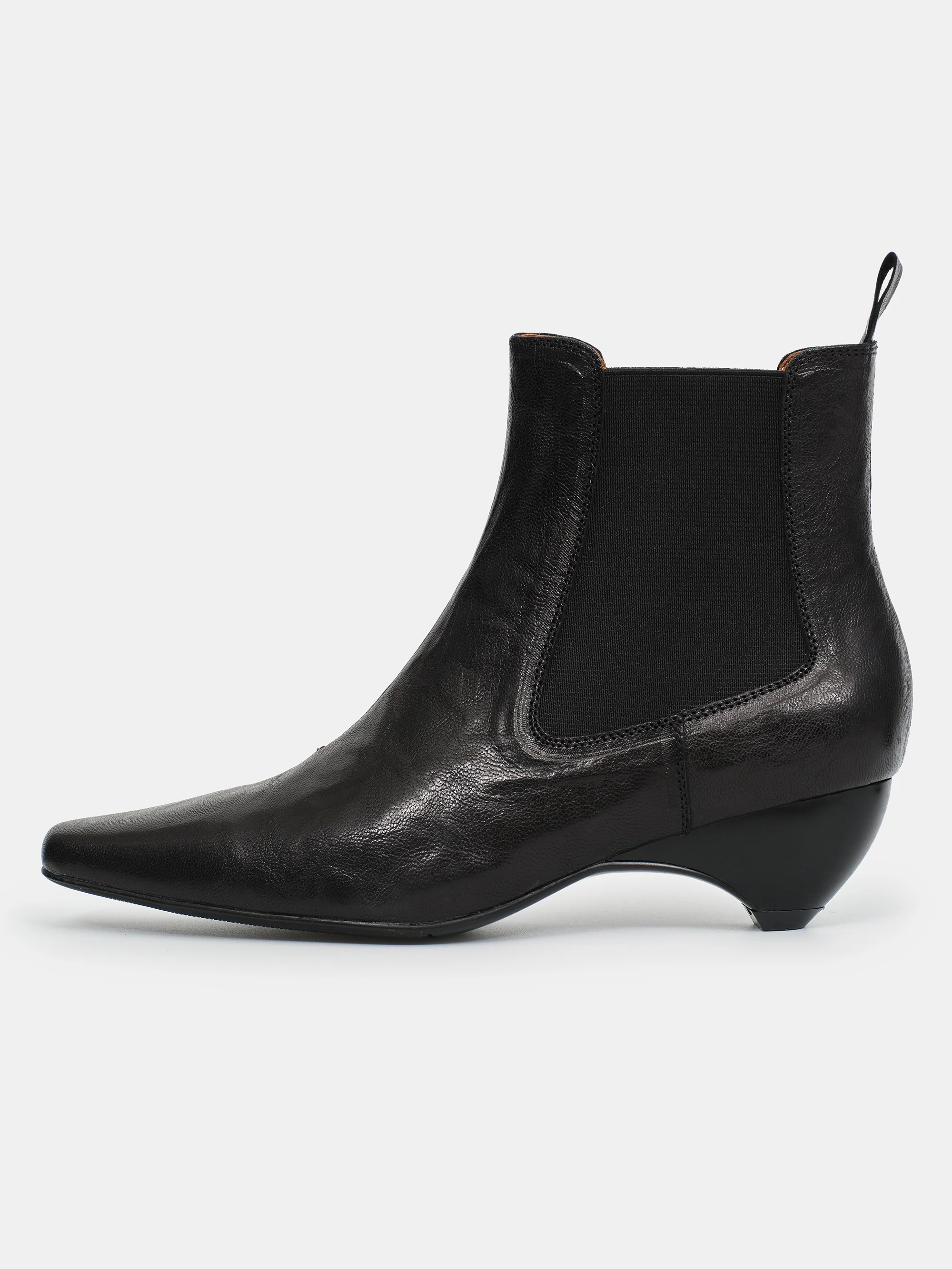 Crinkled Leather Chelsea Boots, Black
