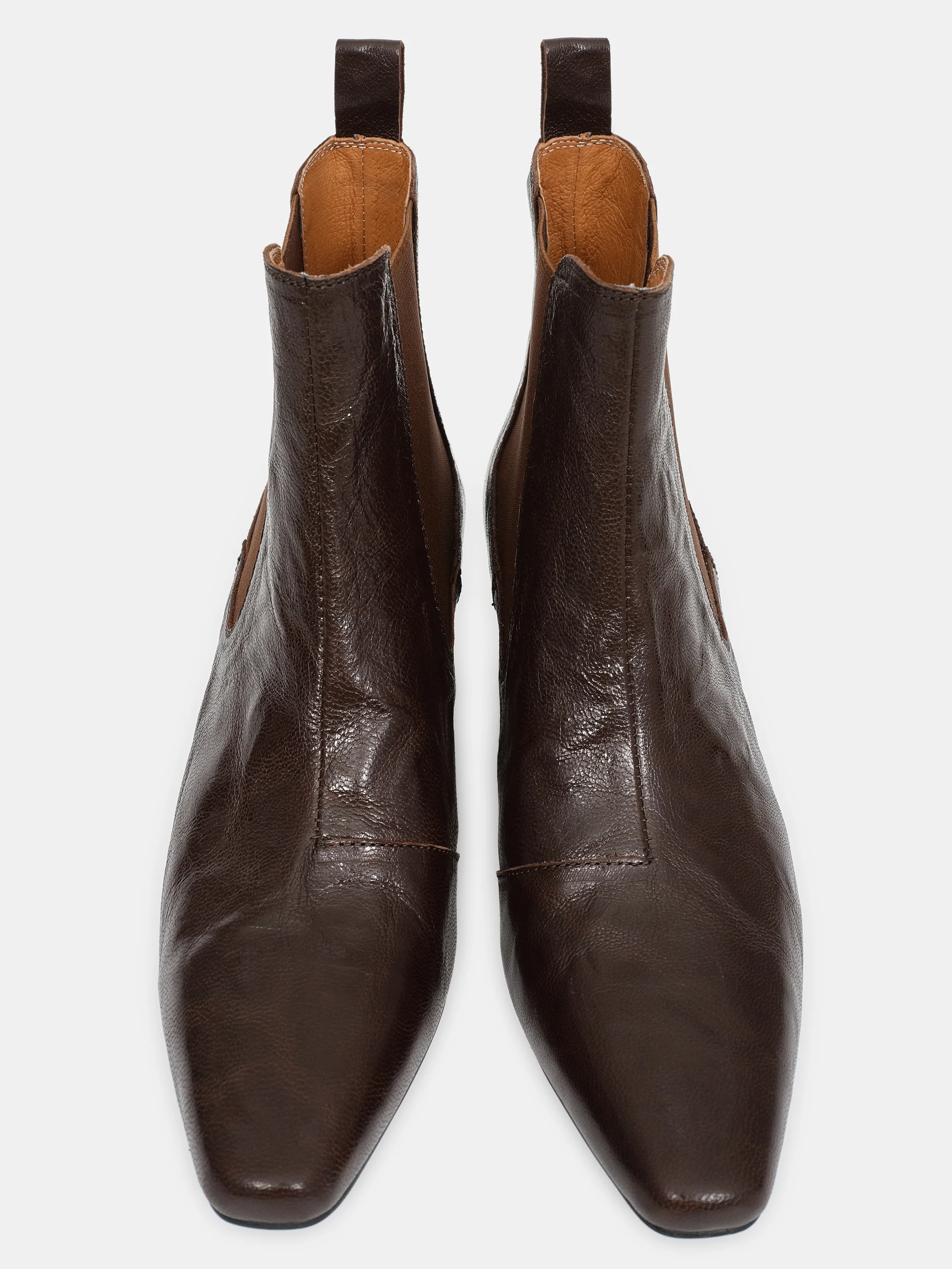 Crinkled Leather Chelsea Boots, Brown - Image 2