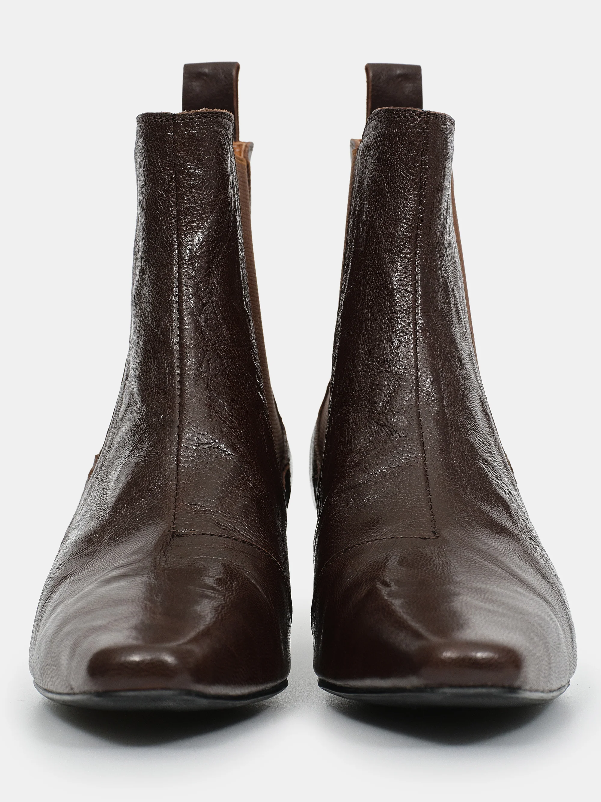 Crinkled Leather Chelsea Boots, Brown - Image 3