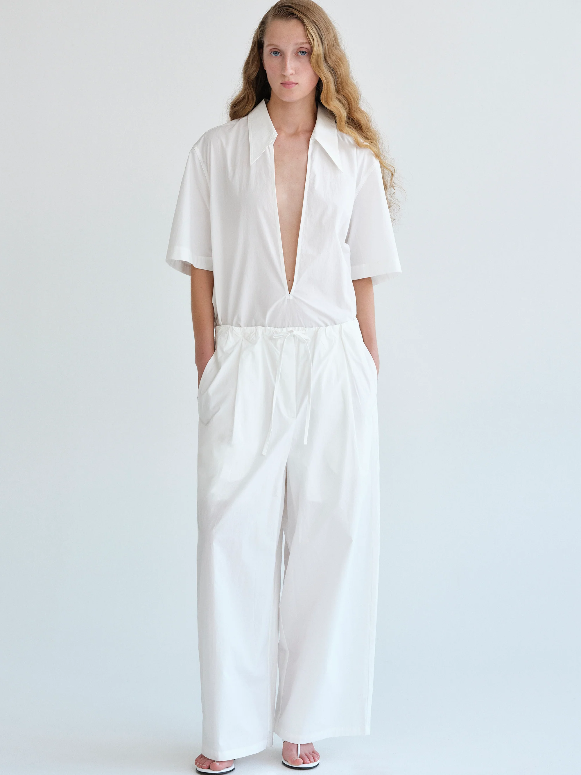 Crisp Poplin Pants, White