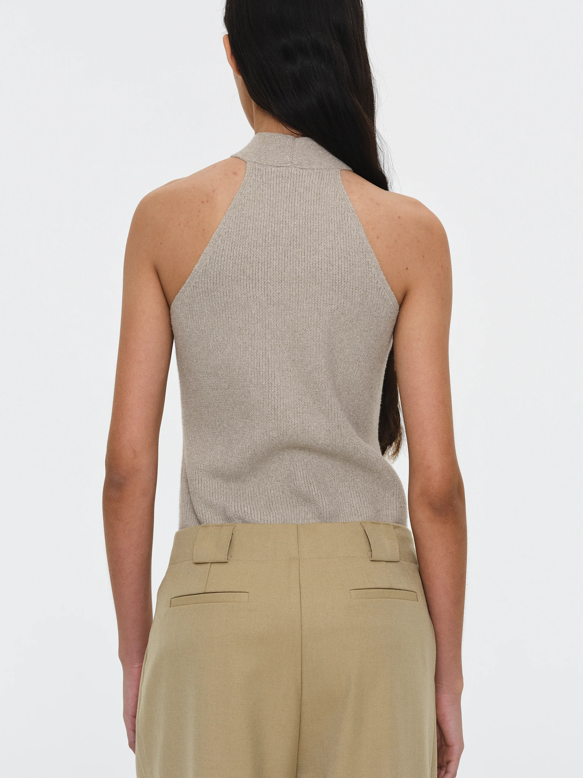 Criss-Cross Halter Knit Top, Beige - Image 5