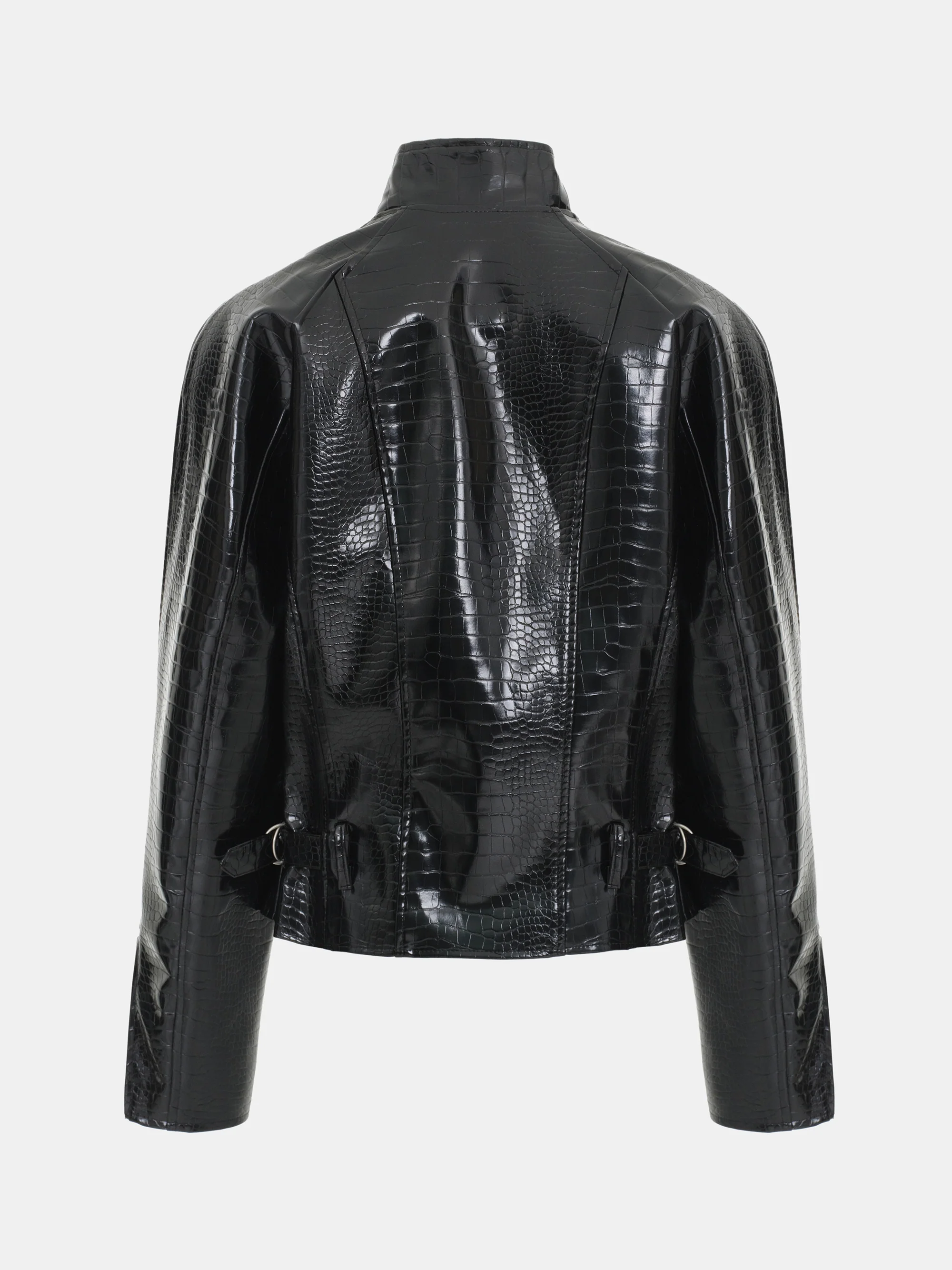 Croc-Embossed Coated Faux-Leather Jacket, Black - Image 6