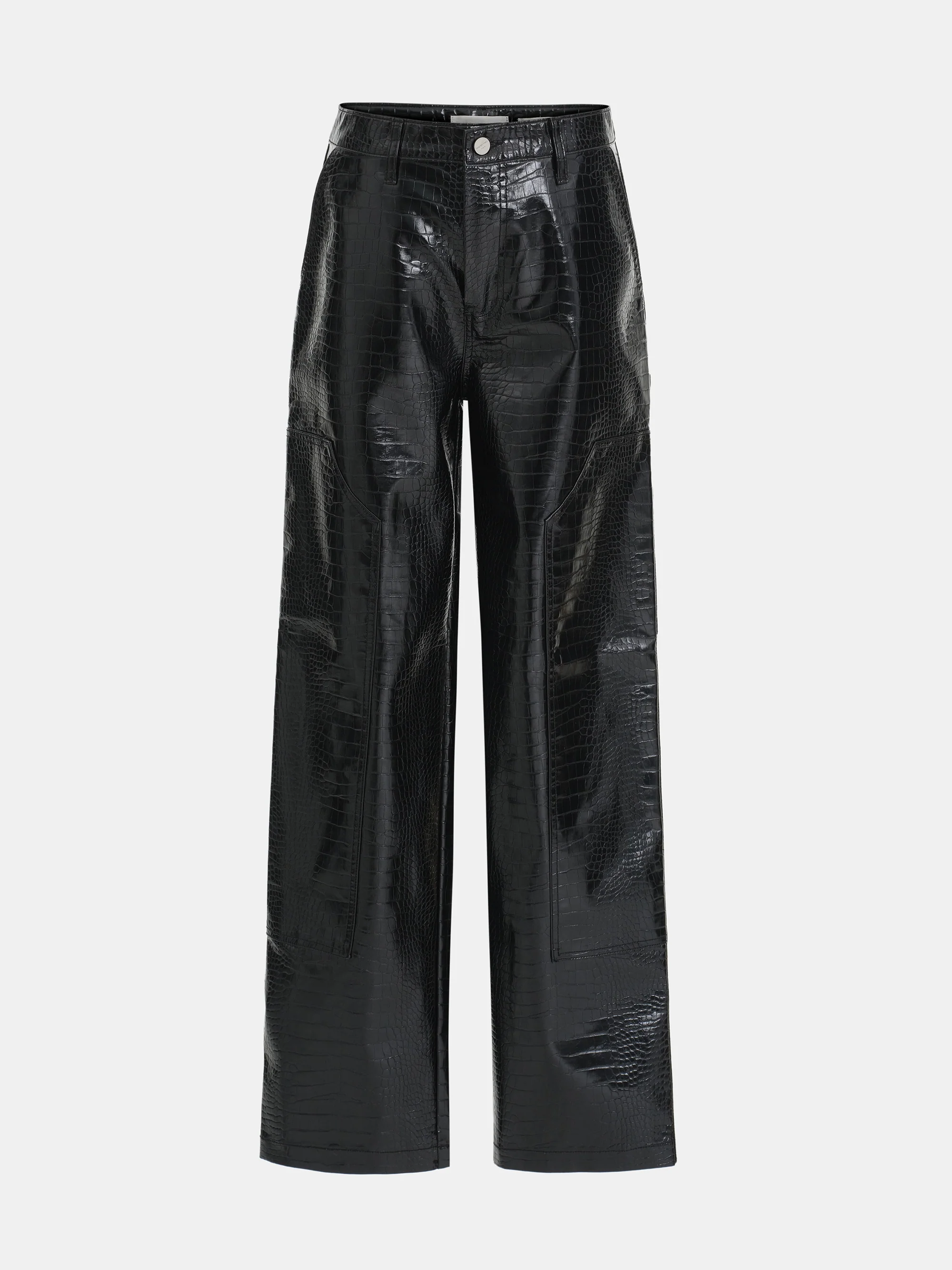 Croc-Embossed Coated Faux-Leather Trousers, Black - Image 6