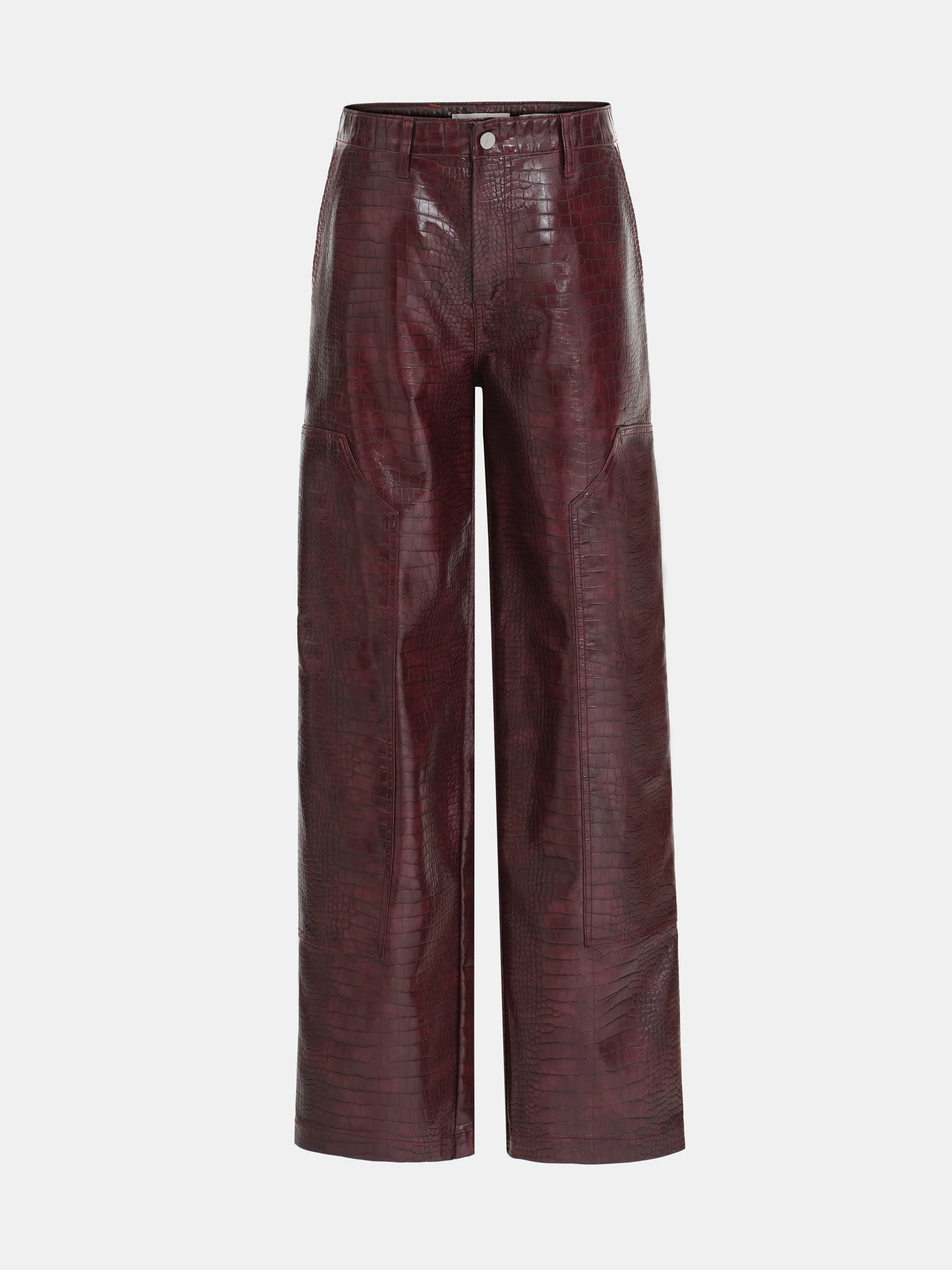 Croc-Embossed Coated Faux-Leather Trousers, Wine - Image 6