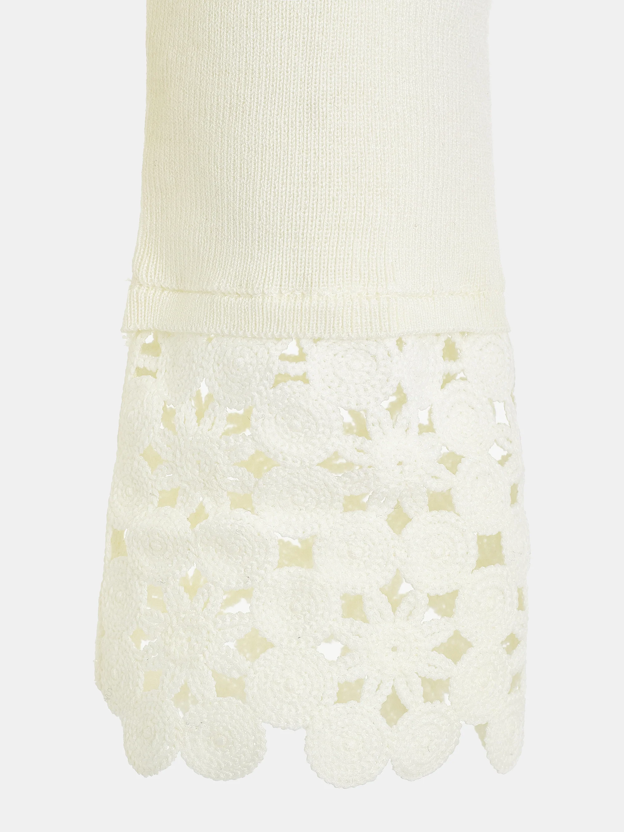 Crochet Cuff V-Neck Knit Top, Ivory - Image 2
