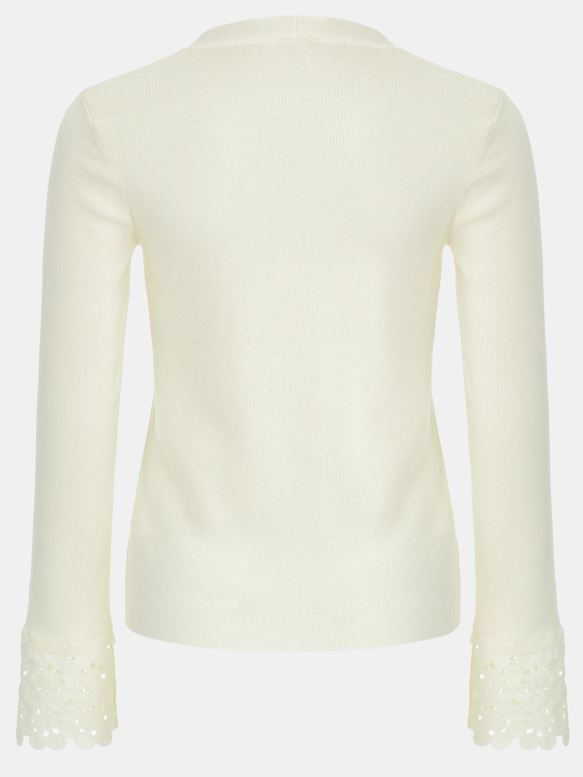 Crochet Cuff V-Neck Knit Top, Ivory - Image 3
