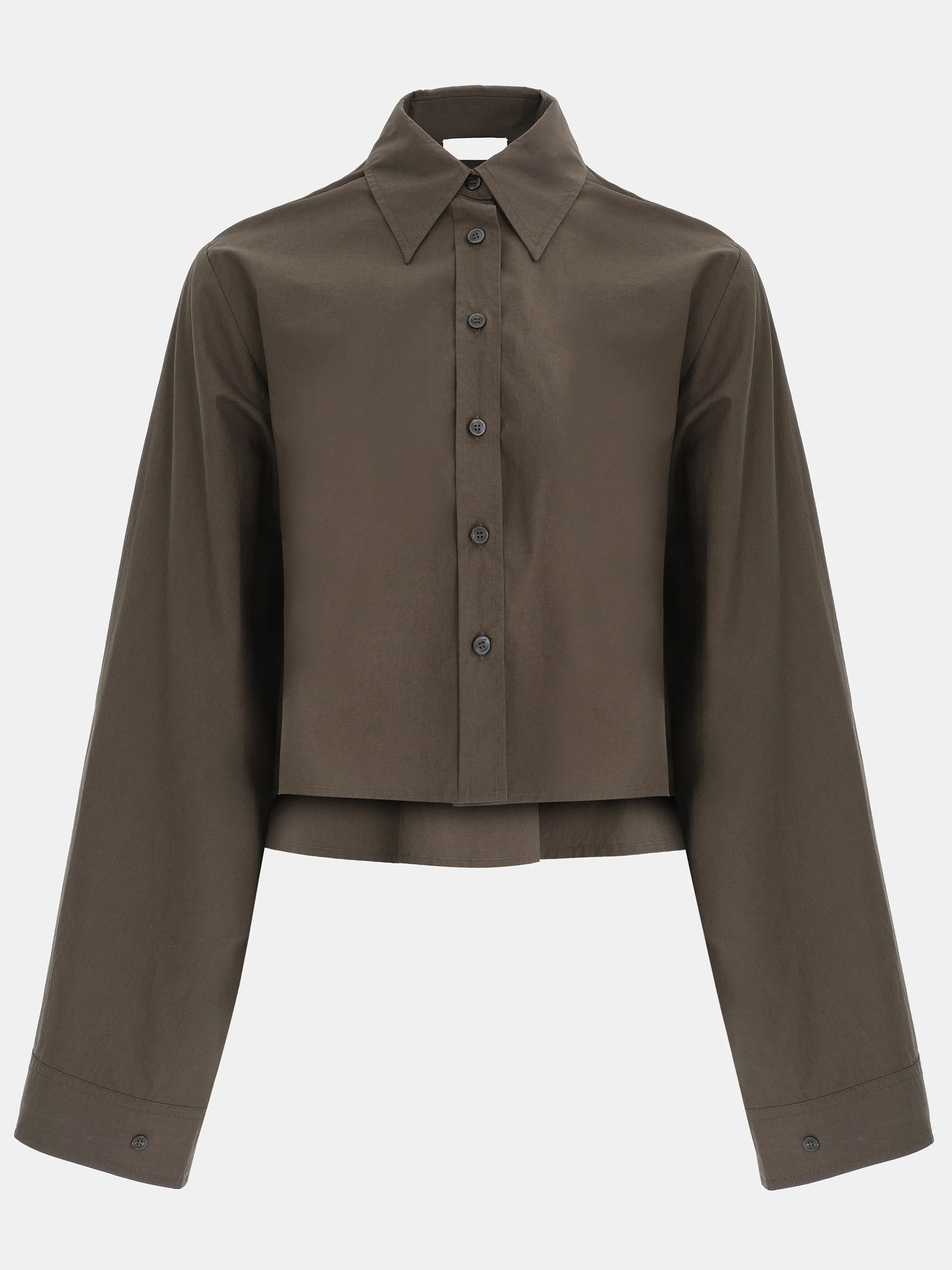 Cropped Layered Poplin Shirt, Brown
